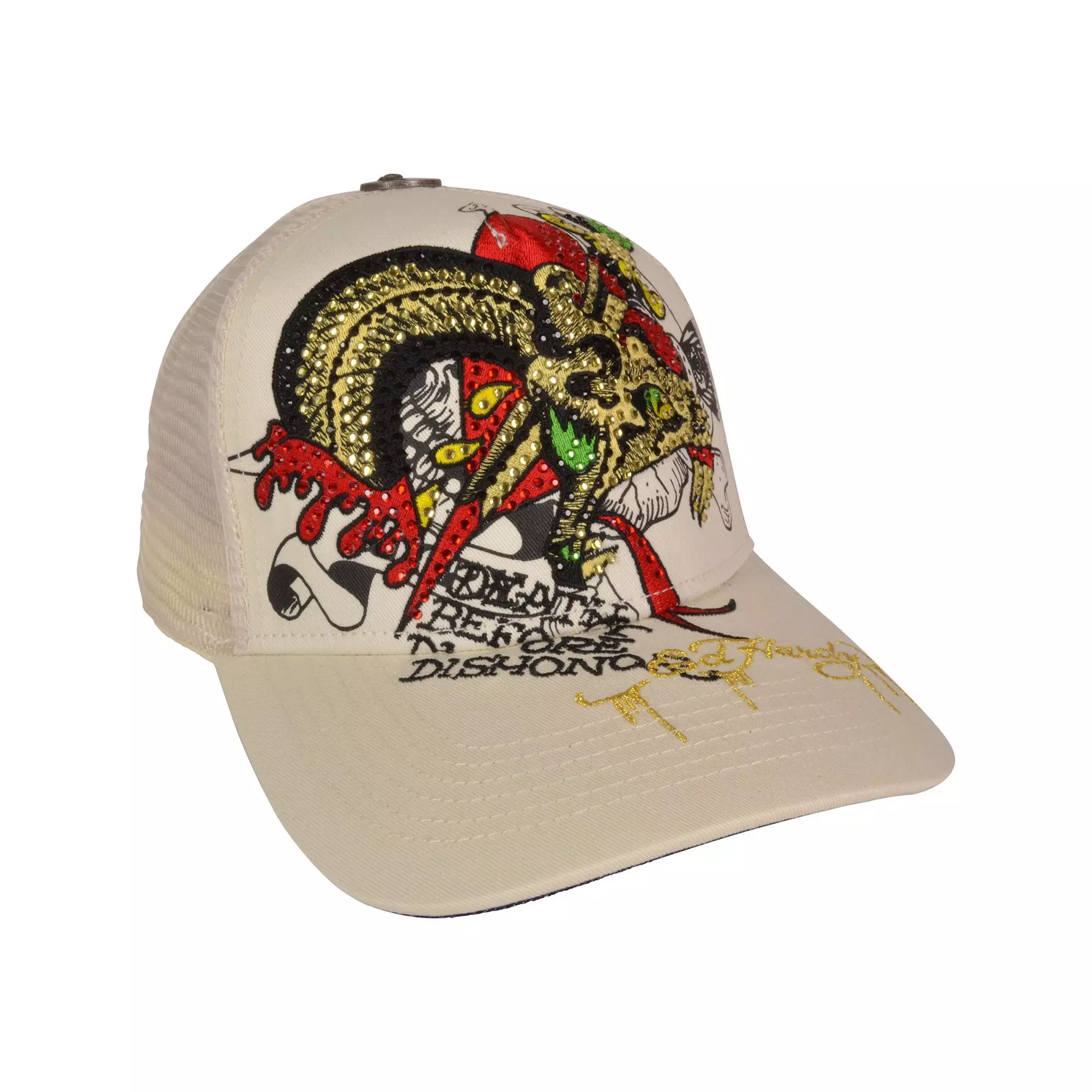 Ed Hardy Rhinestone Dagger Snake Snapback Hat-Black - CREAM