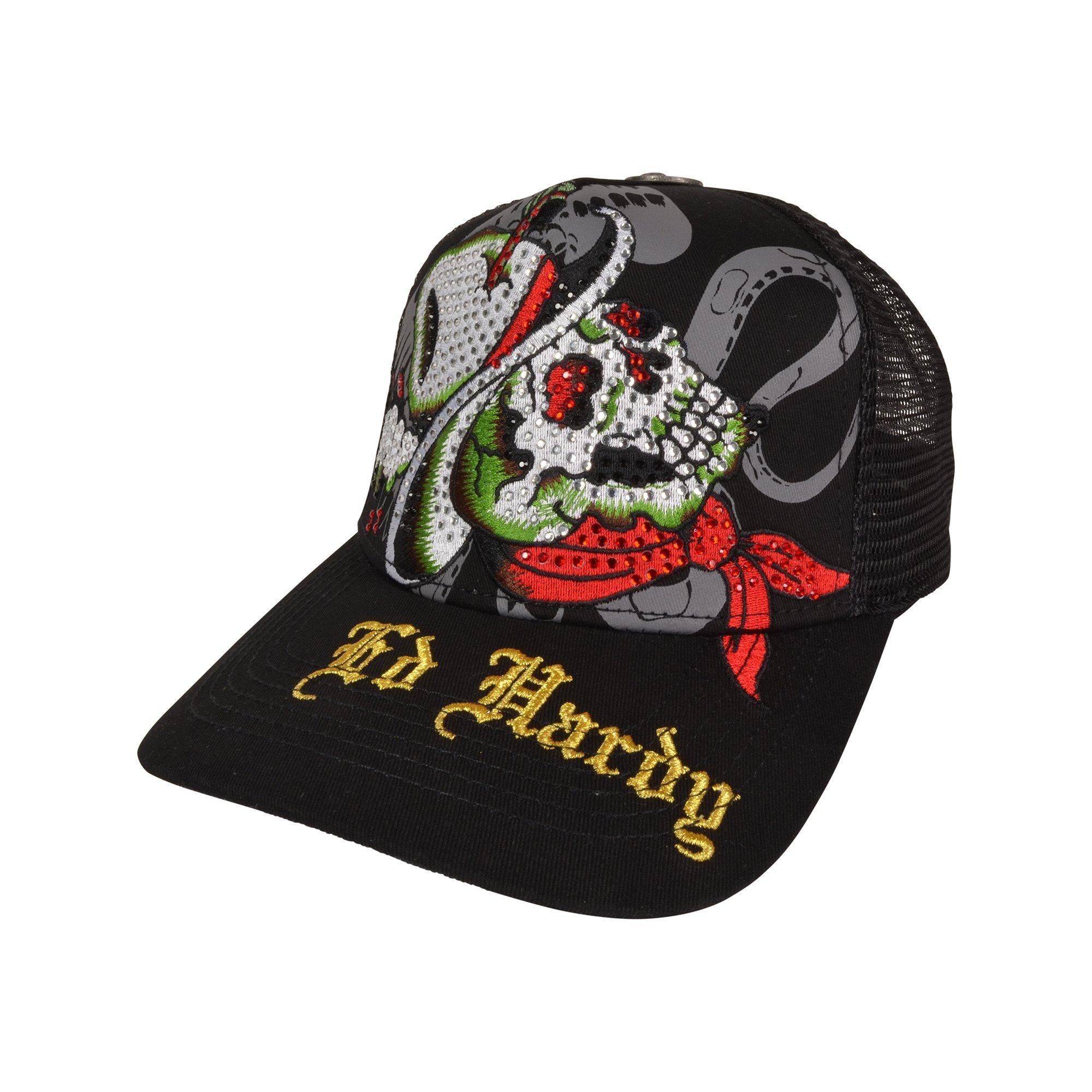 Ed Hardy Women's Skull Trucker Hat - Black