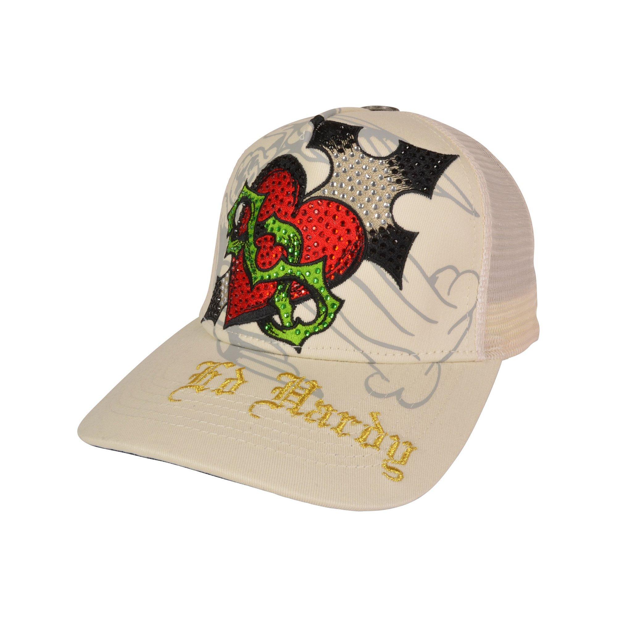 Ed Hardy Rhinestone Sacred Heart Snapback Hat-Cream - CREAM Thumbnail View 1
