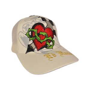Ed Hardy Rhinestone Sacred Heart Snapback Hat-Cream