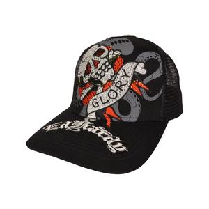 Ed Hardy Rhinestone DG Skull Snapback Hat-Black