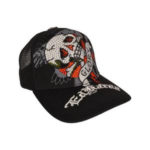 Ed Hardy Rhinestone DG Skull Snapback Hat-Black