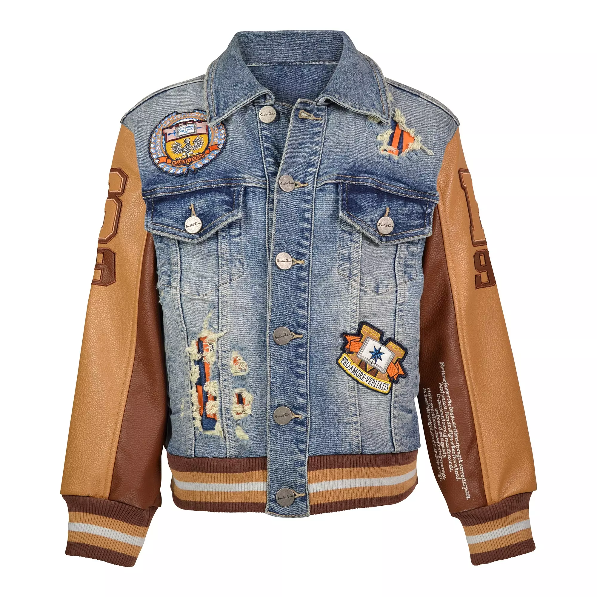 Smoke Rise Big Boys' Varsity Denim Shacket - BLUE