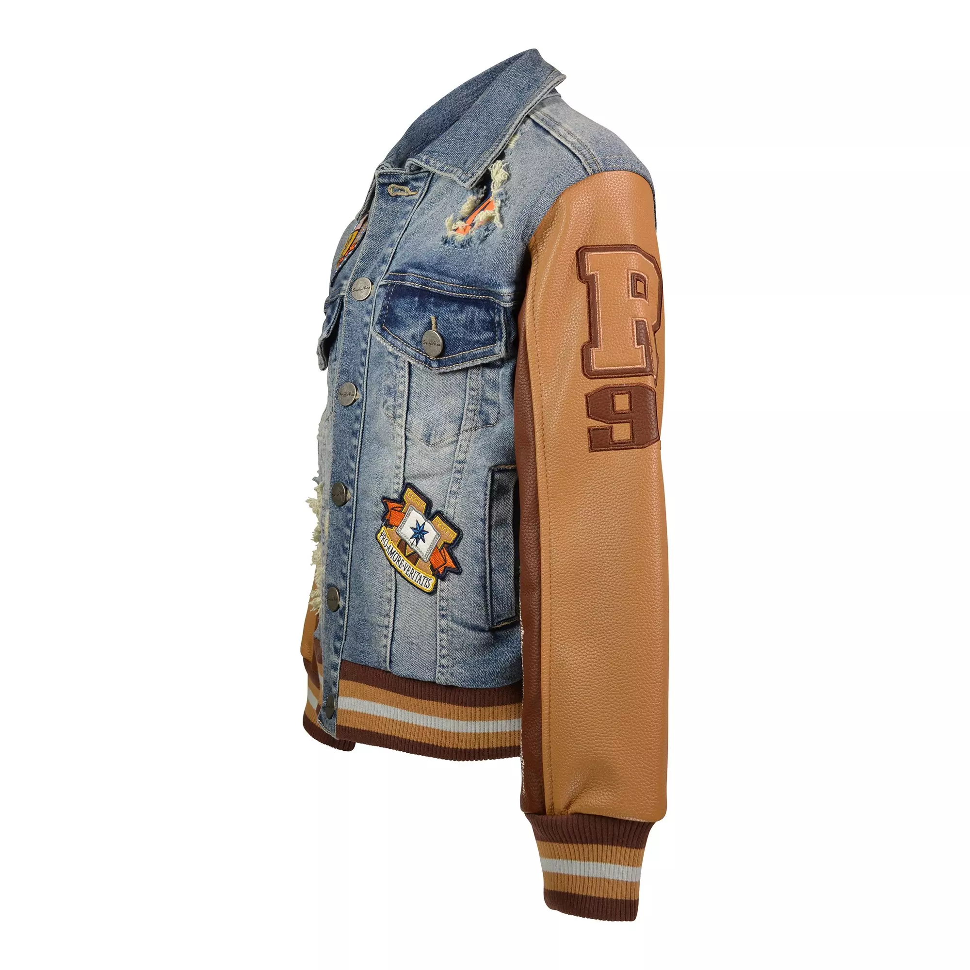 Smoke Rise Big Boys' Varsity Denim Jacket - BLUE