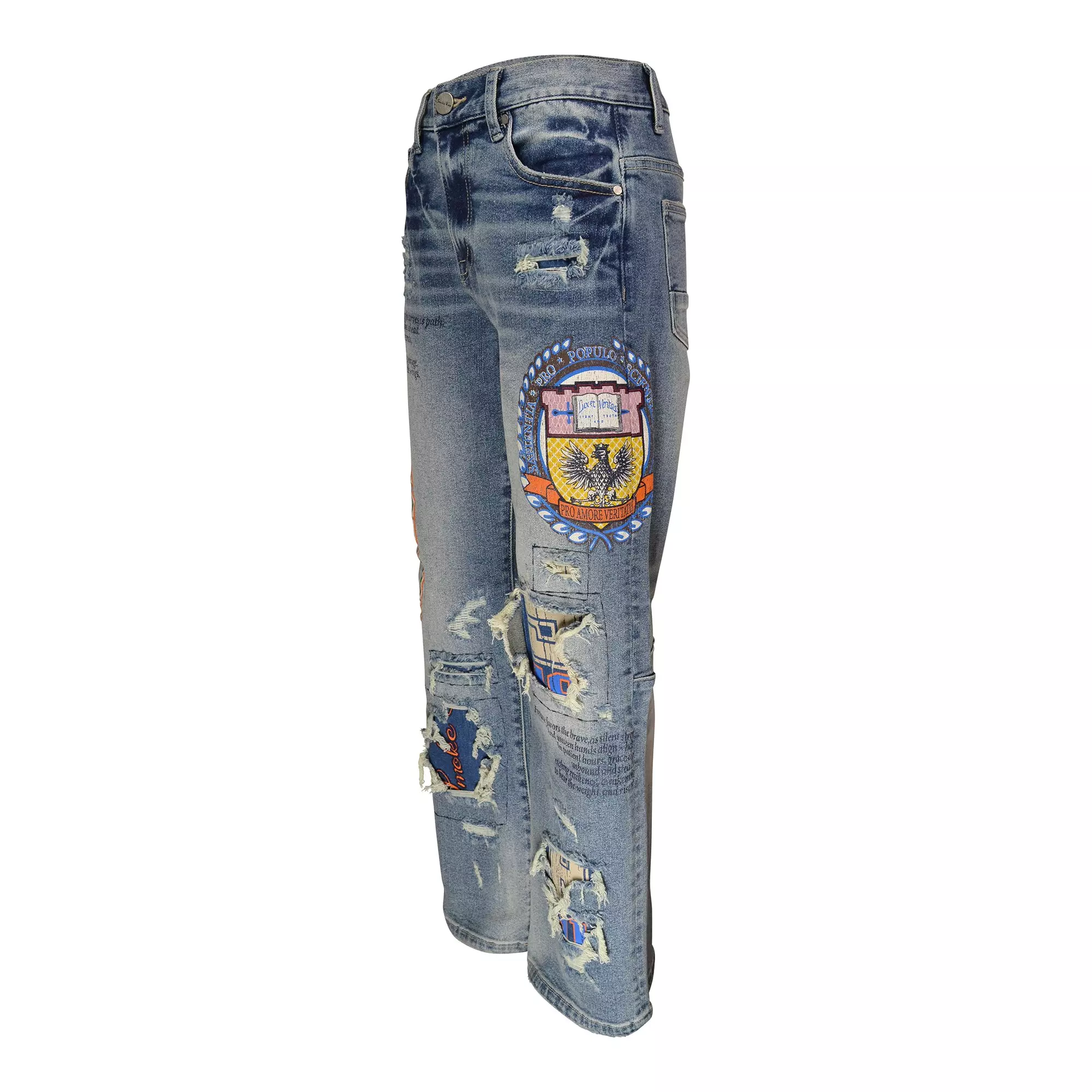 Smoke Rise Big Boys' Hearst Blue Patch Denim Jeans - BLUE