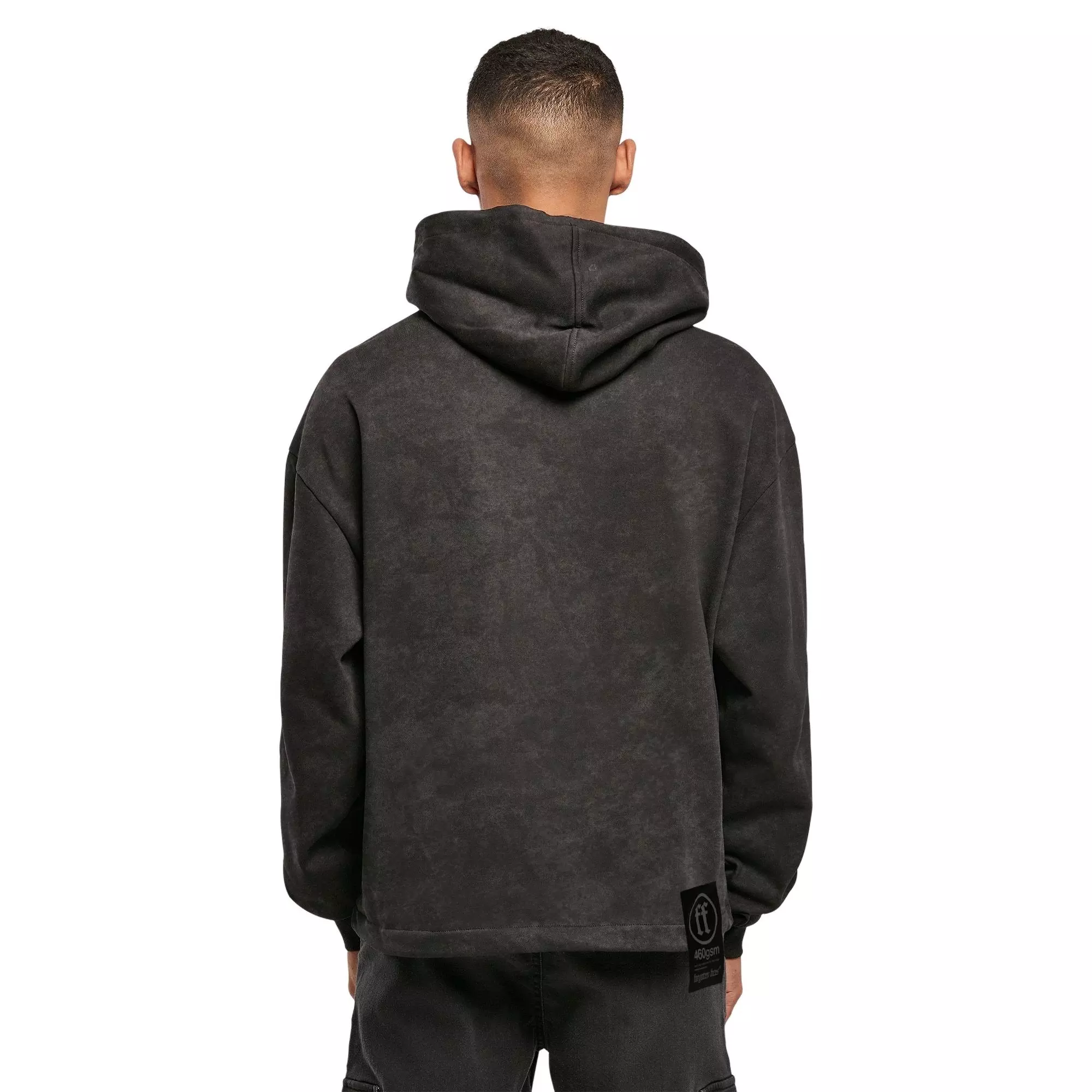 Forgotten Faces Men's Acid Wash Boxy Raw Hem Hoodie - Acid Black - BLACK