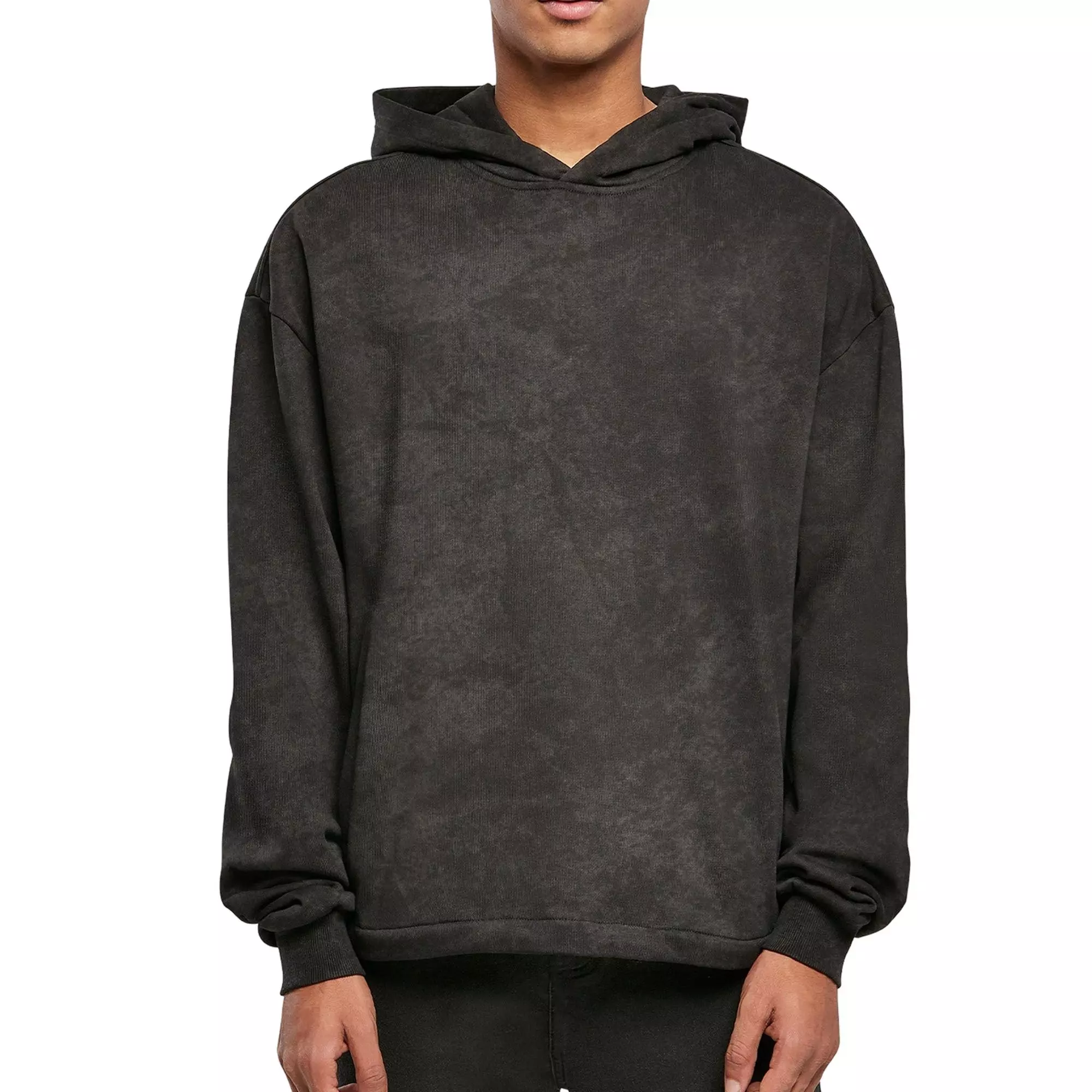 Forgotten Faces Men's Acic Wash Boxy Raw Hem Hoodie - Acid Black - BLACK