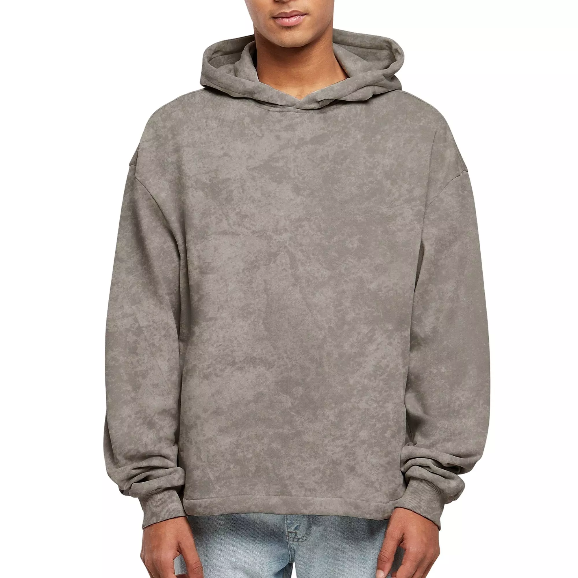 Forgotten Faces Men's Acid Wash Boxy Raw Hem Hoodie - Asphalt - GREY