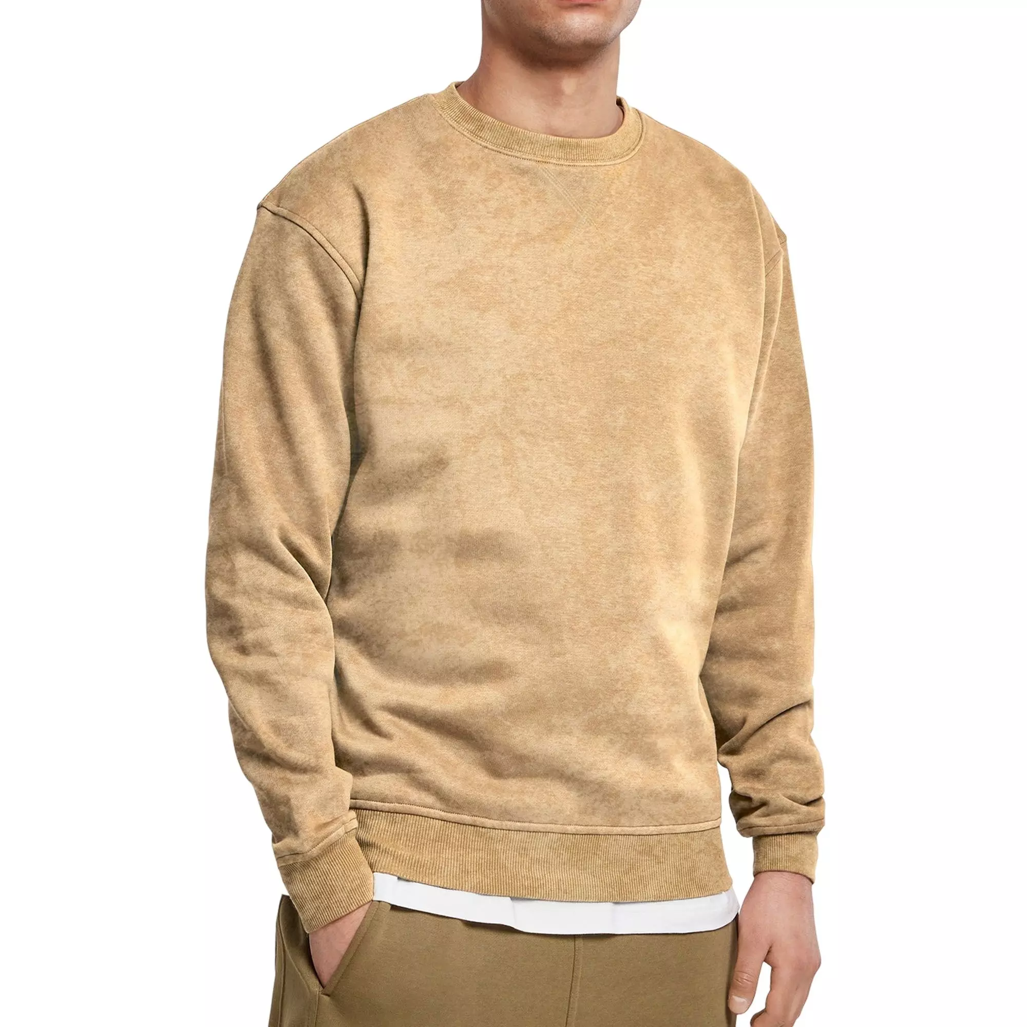 Forgotten Faces Men's Acid Wash Boxy Crewneck - Union Beige - BEIGE