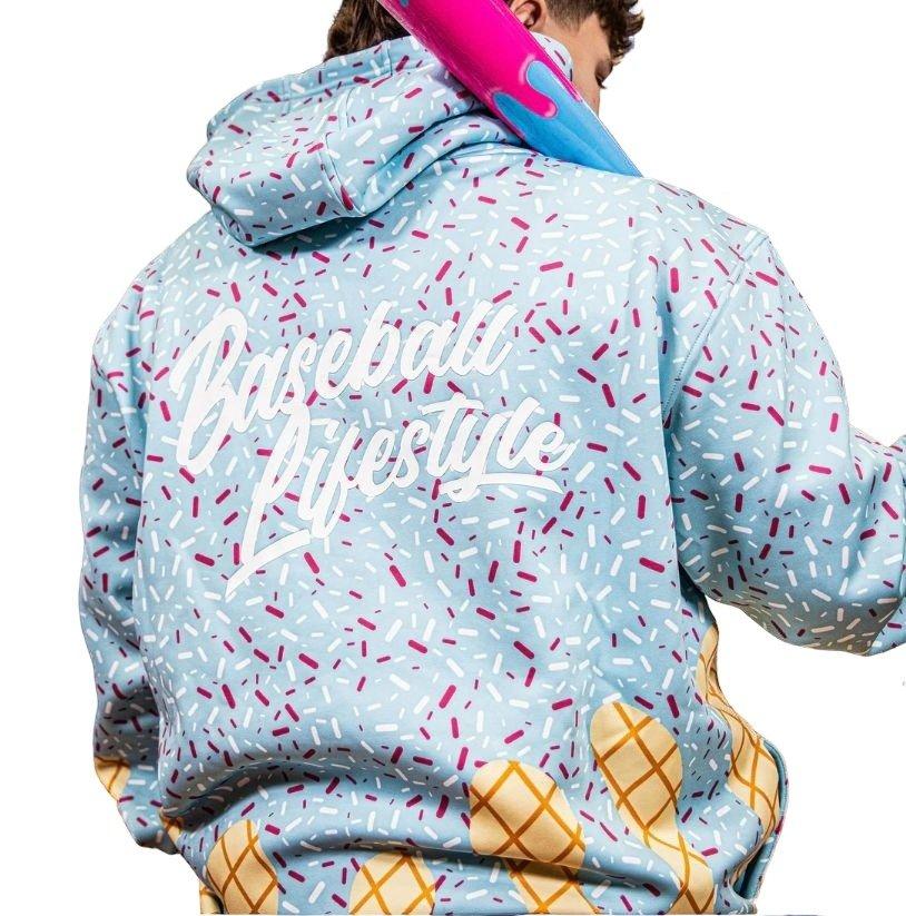 Baseball Lifestyle 101 Men's Ice Cream Hoodie - Cotton Candy - BLUE Thumbnail View 3