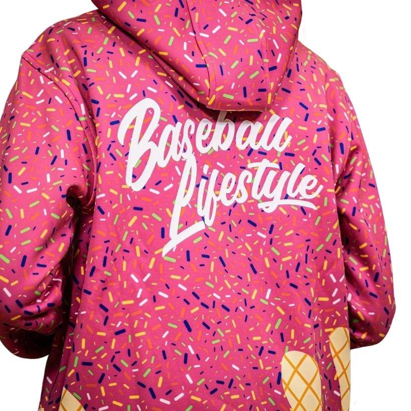 Baseball Lifestyle 101 Men's Ice Cream Hoodie - Strawberry - PINK Thumbnail View 3