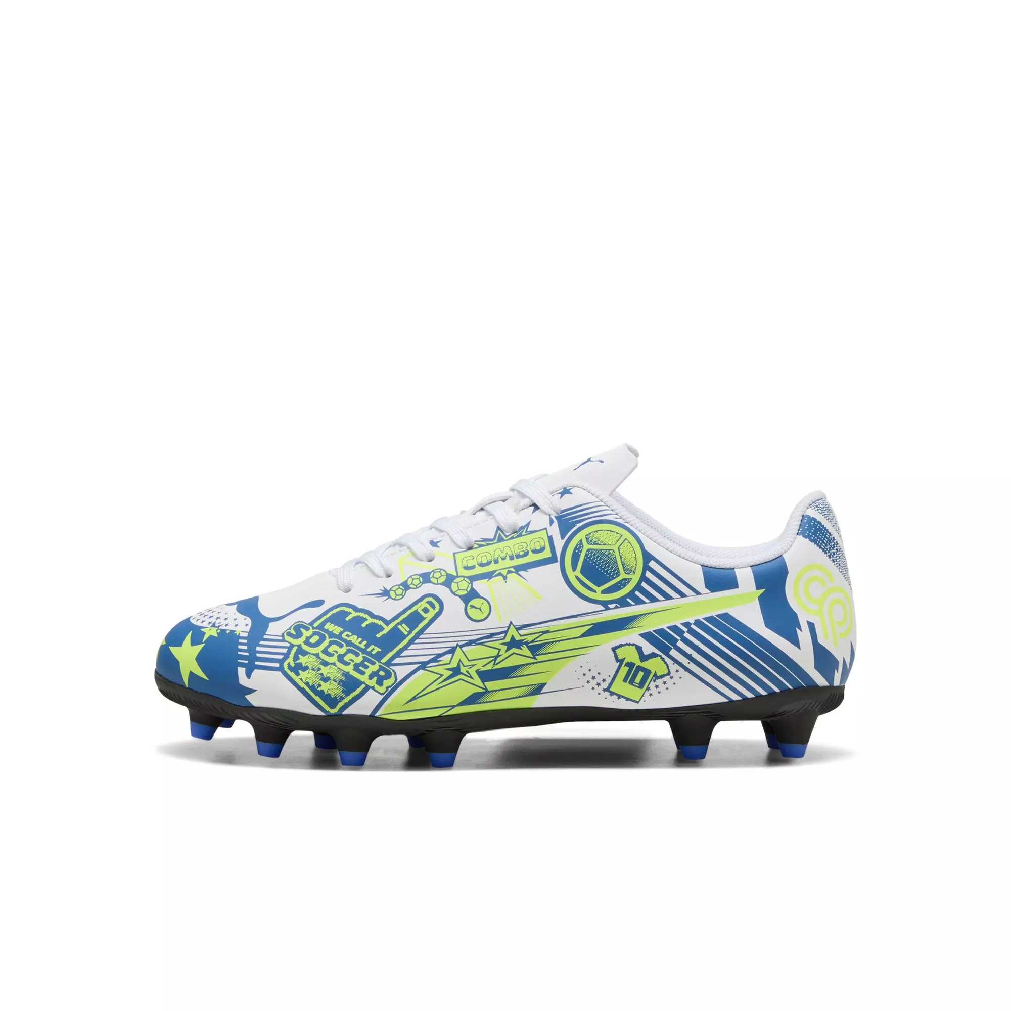 PUMA Ultra Christian Pulisic Legacy "White/Lake Blue/Yellow" Preschool Kids' Soccer Cleat - WHITE/BLUE/YELLOW