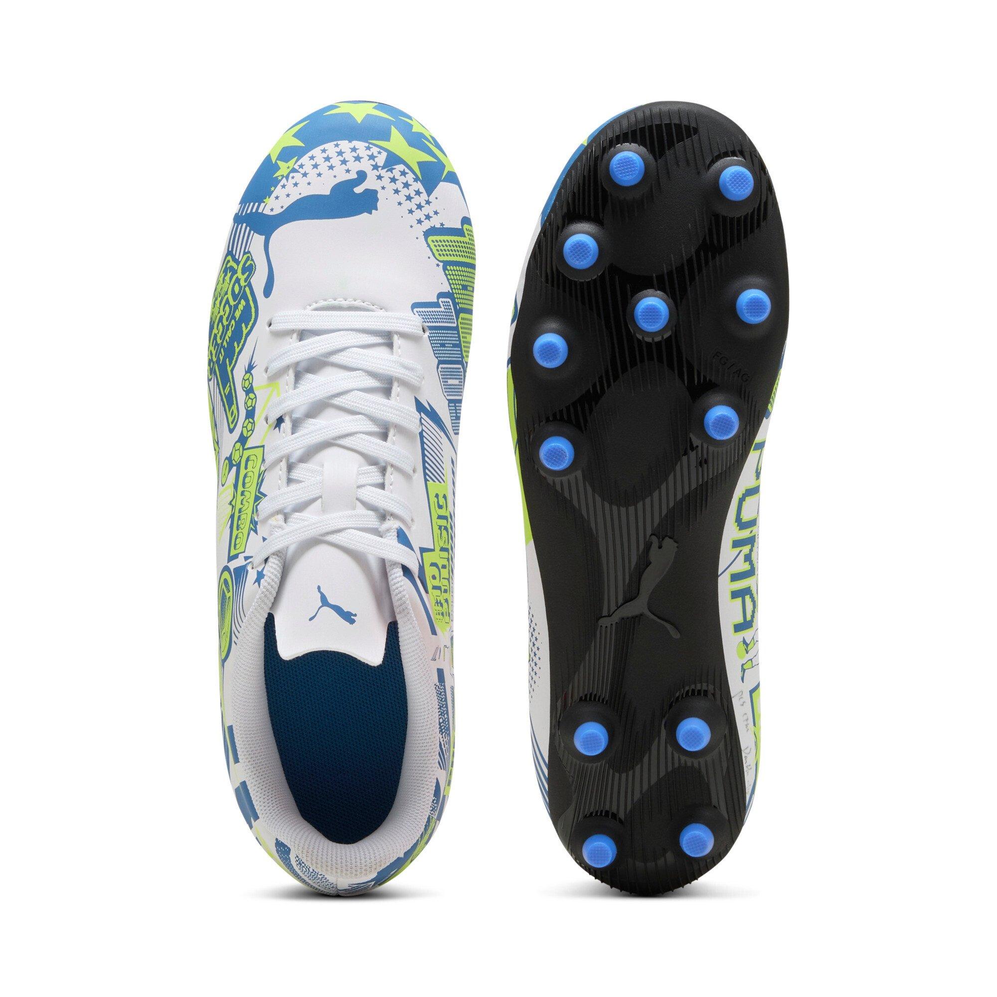 PUMA Ultra Christian Pulisic Legacy "White/Lake Blue/Yellow" Preschool Kids' Soccer Cleat - WHITE/BLUE/YELLOW Thumbnail View 3