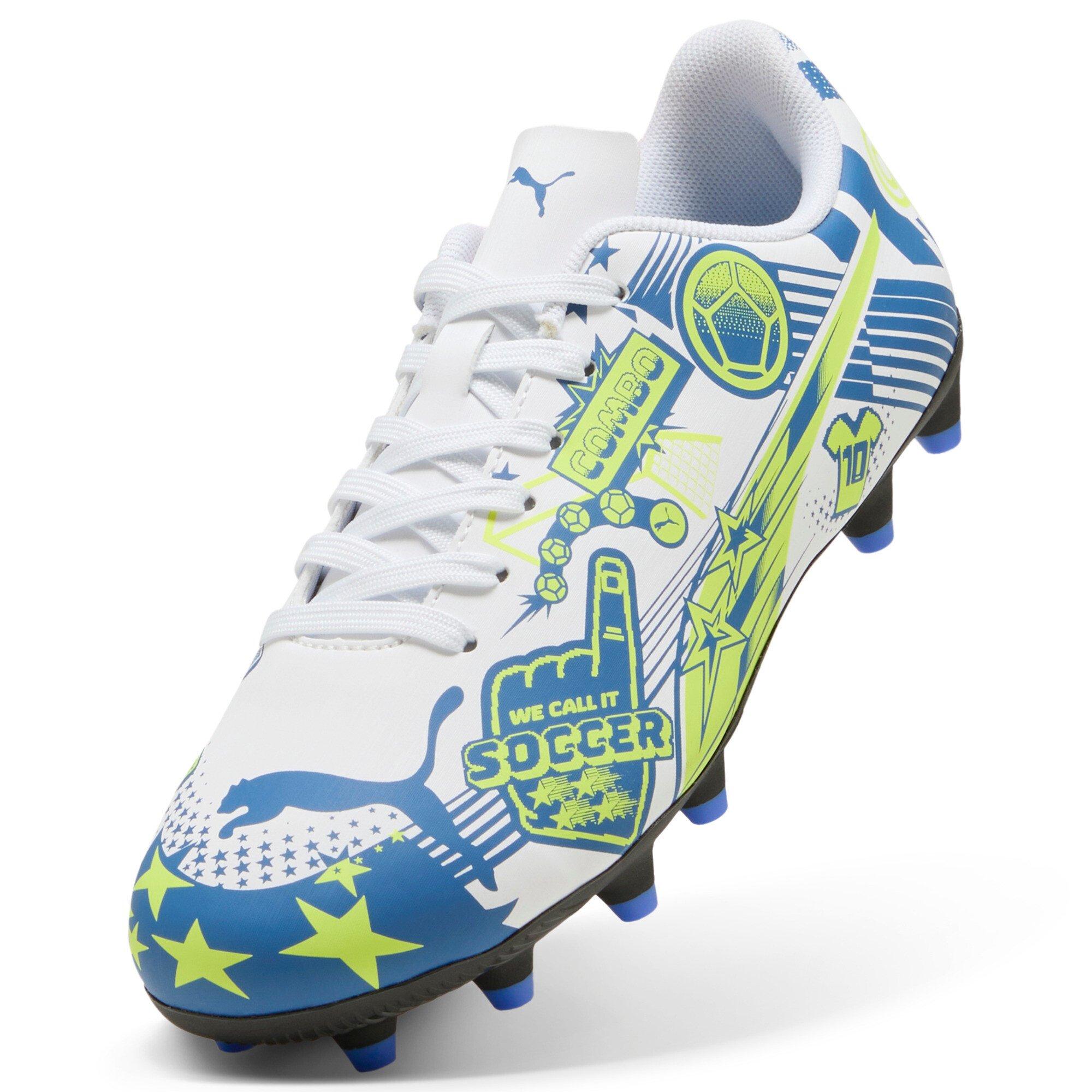 PUMA Ultra Christian Pulisic Legacy "White/Lake Blue/Yellow" Preschool Kids' Soccer Cleat - WHITE/BLUE/YELLOW Thumbnail View 6
