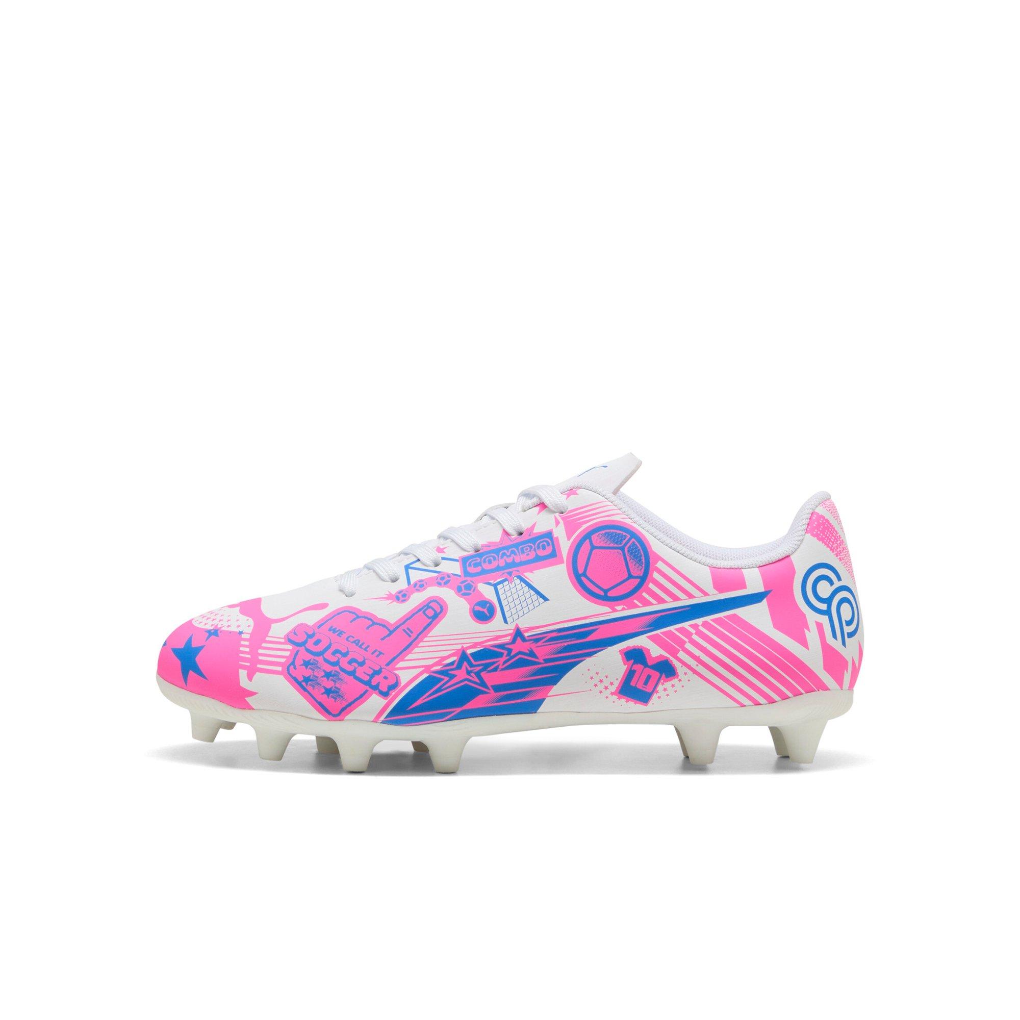 PUMA Ultra Christian Pulisic Legacy "White/Poison Pink/Ultra Blue" Preschool Kids' Soccer Cleat - WHITE/PINK/BLUE Thumbnail View 2