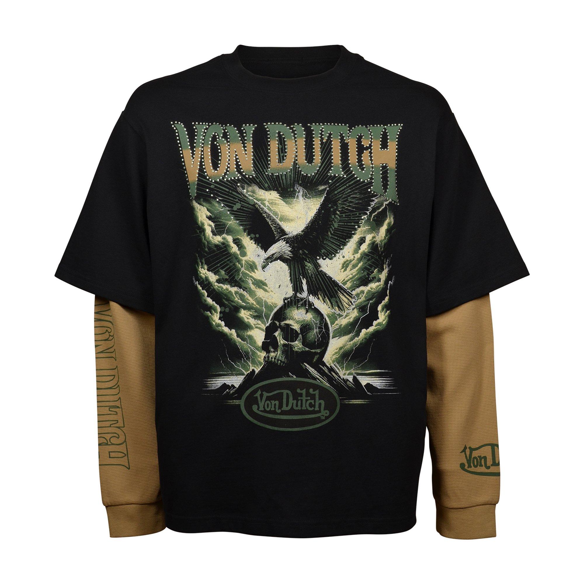 Von Dutch Men's Skull 2fer Tee - Black/Tan - BLACK/TAN Thumbnail View 1