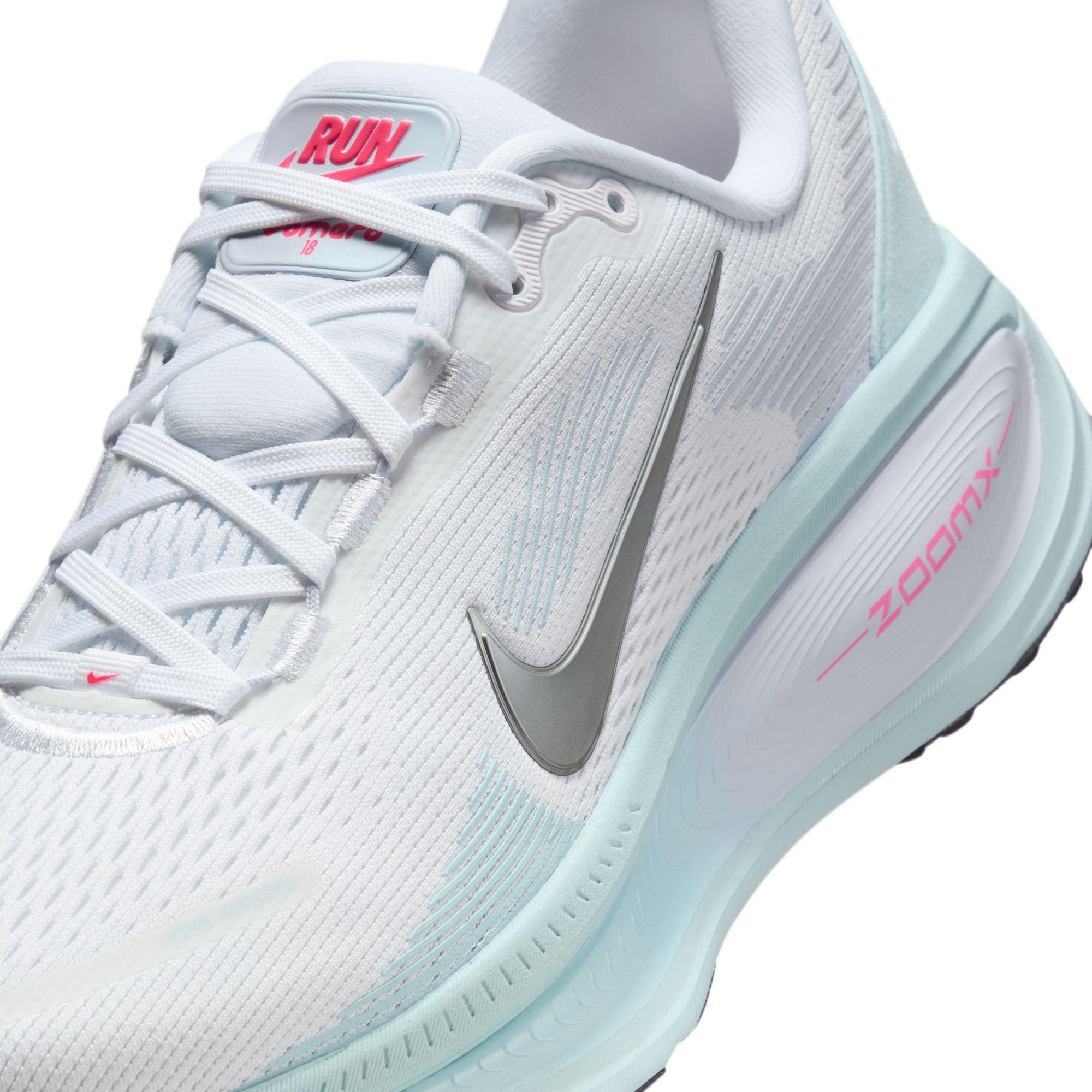 Nike Vomero 18 "White/Metallic Silver/Glacier Blue" Women's Road Running Shoe - WHITE/BLUE/PINK Thumbnail View 9