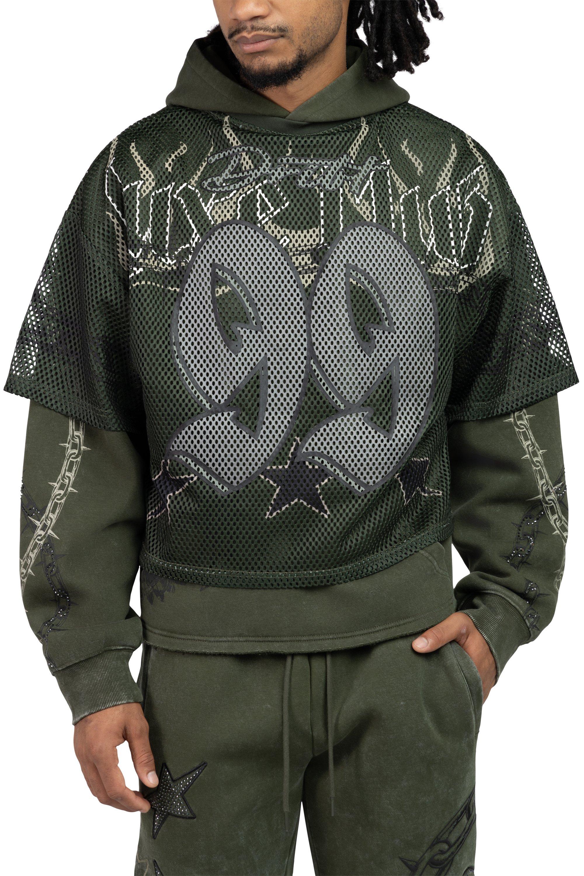 Smoke Rise Men's Luxe Club Fleece Mesh 2fer Hoodie - Moss