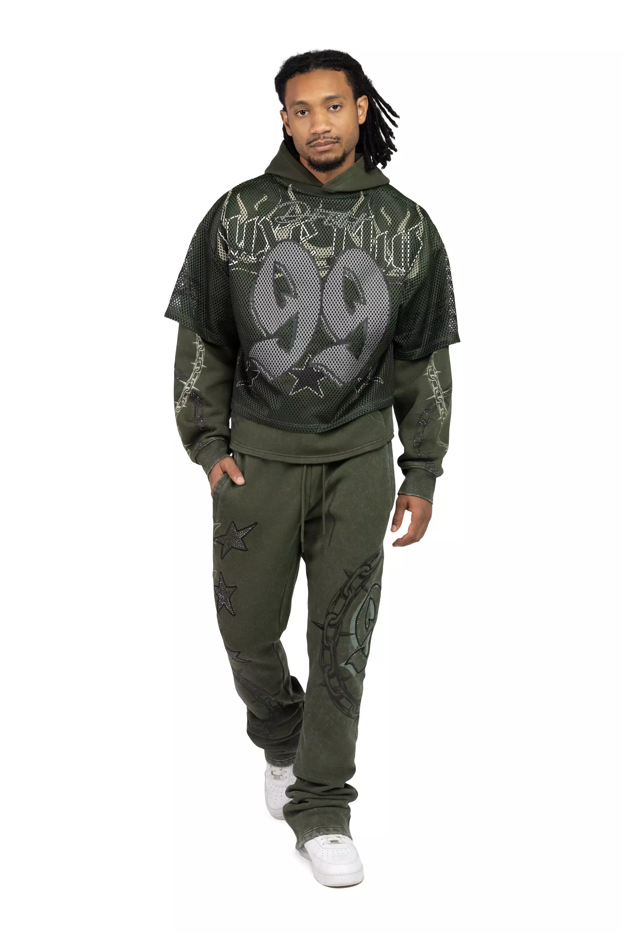 Smoke Rise Men's Luxe Club Fleece Mesh 2fer Hoodie - Moss - GREEN