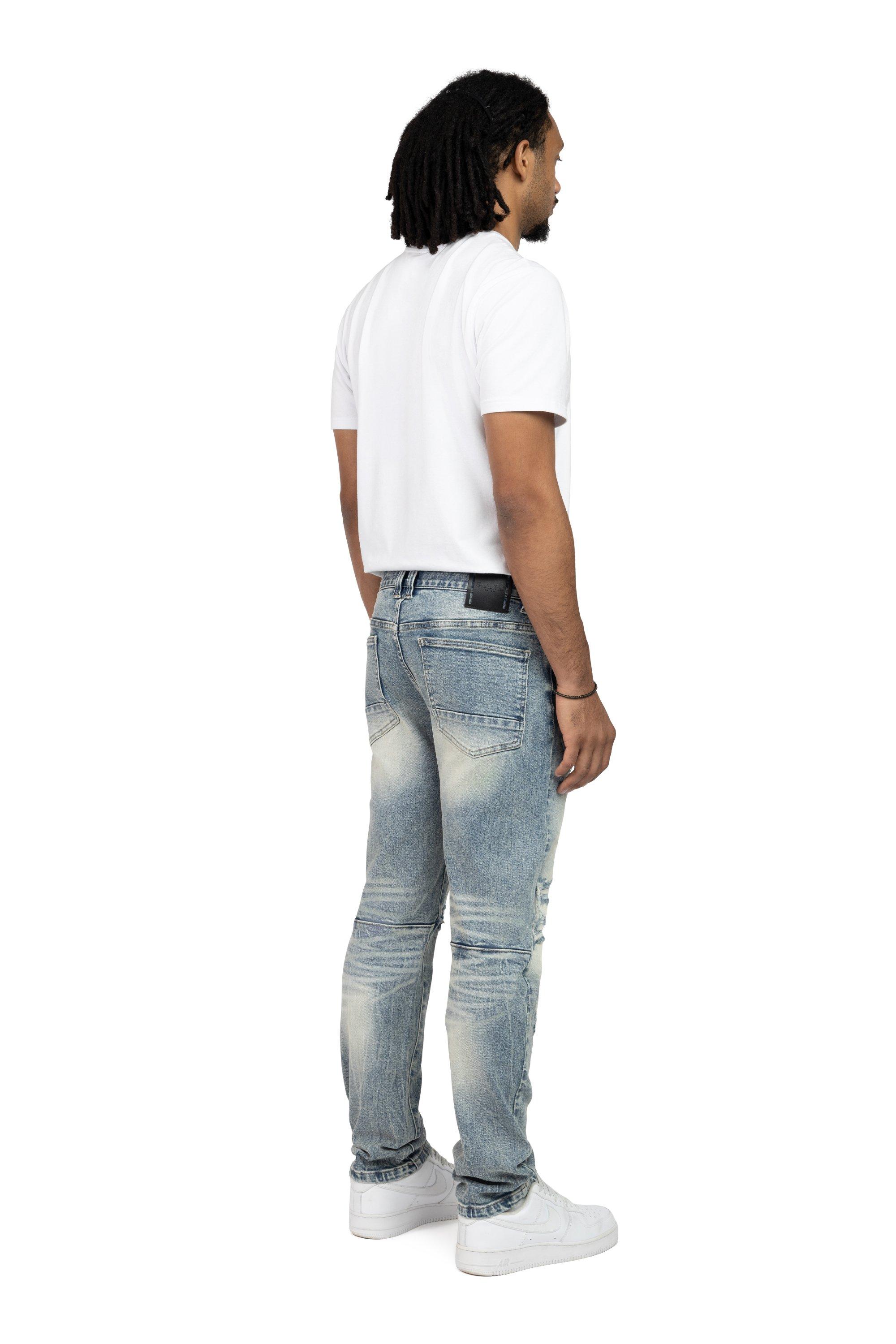 Smoke Rise Men's Slim Fit Dwight Blue Denim Jeans - BLUE Thumbnail View 4