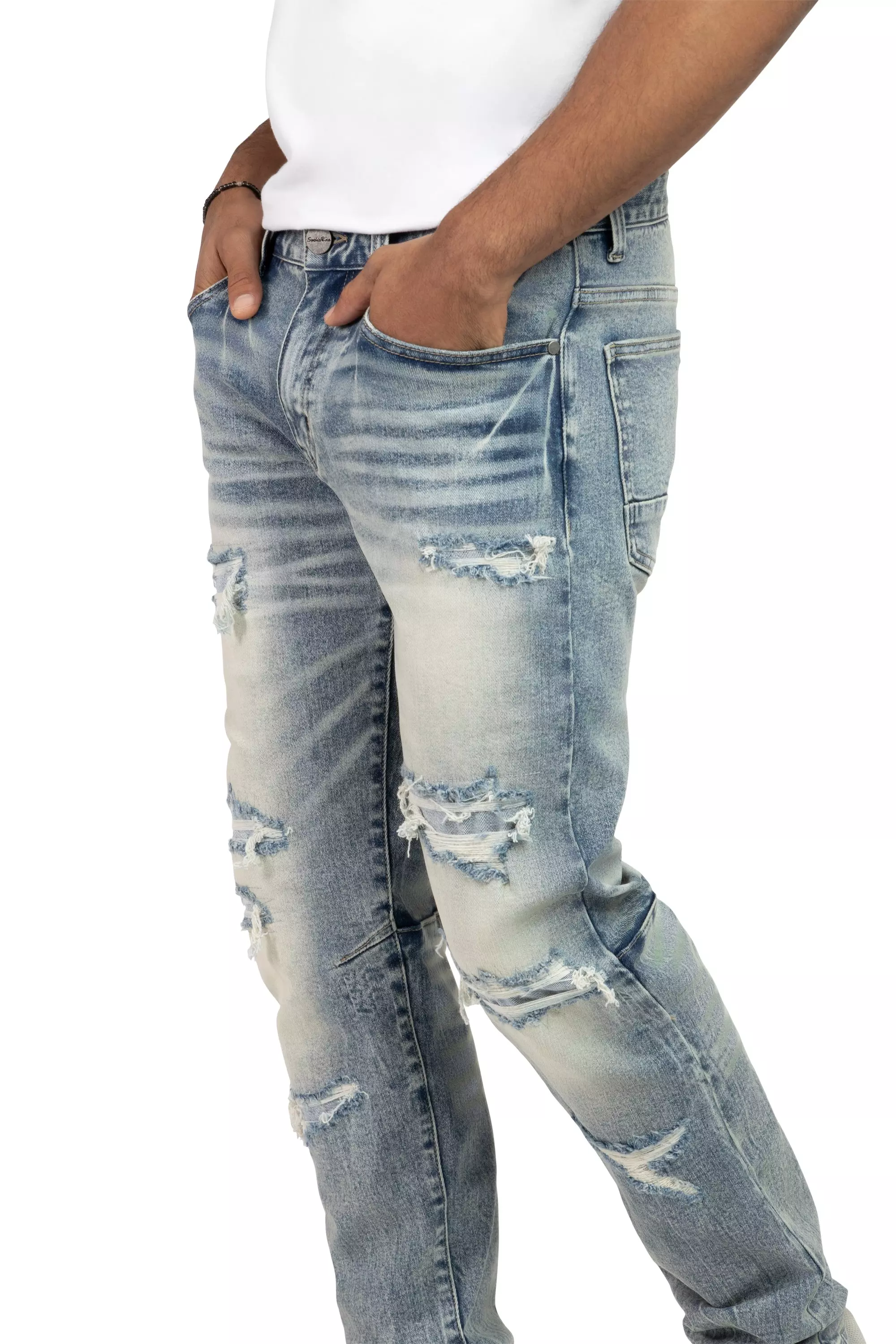 Smoke Rise Men's Slim Fit Dwight Blue Denim Jeans - BLUE