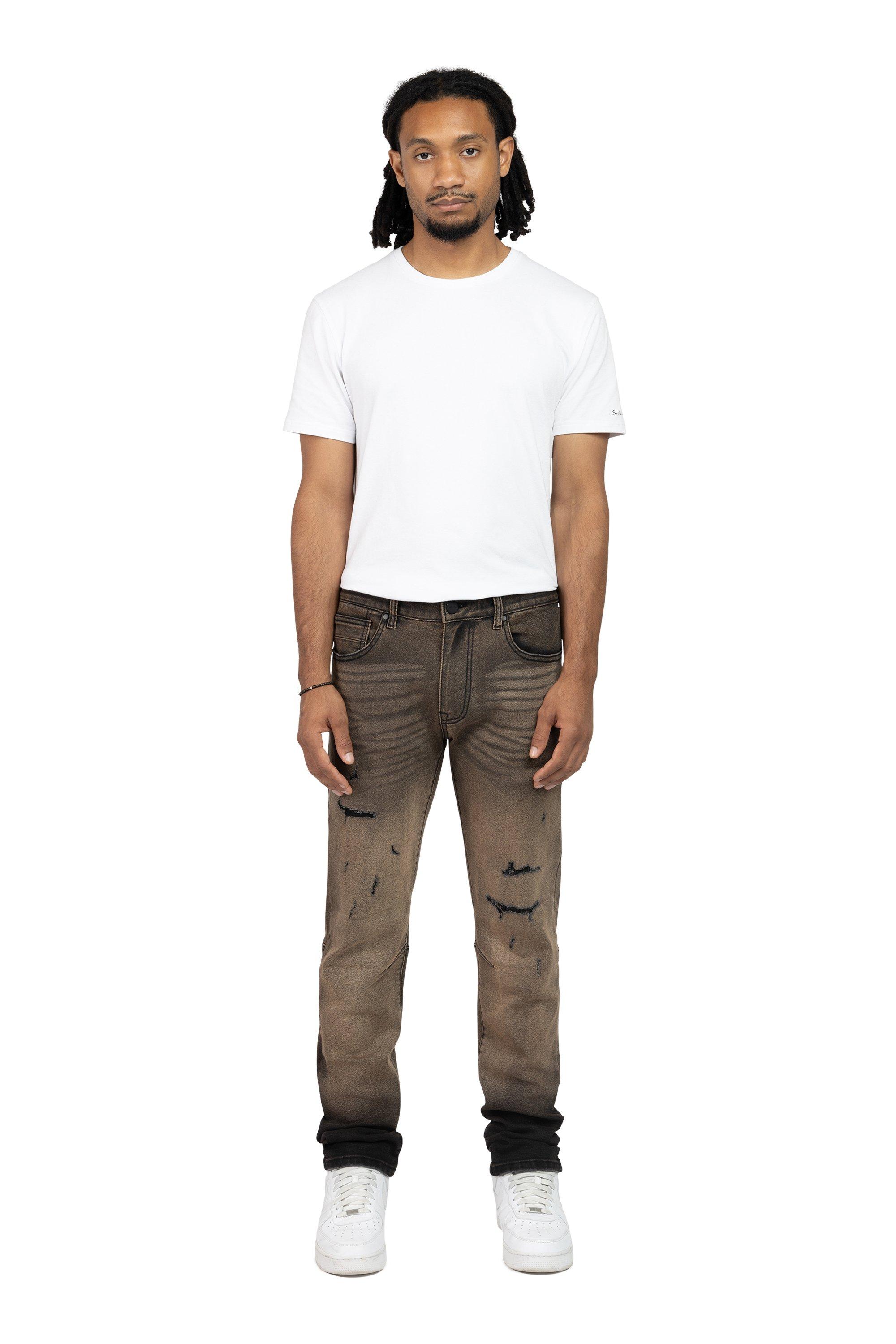 Smoke Rise Men's Slim Fit Valentine Denim Pants - Brown - BROWN Thumbnail View 1