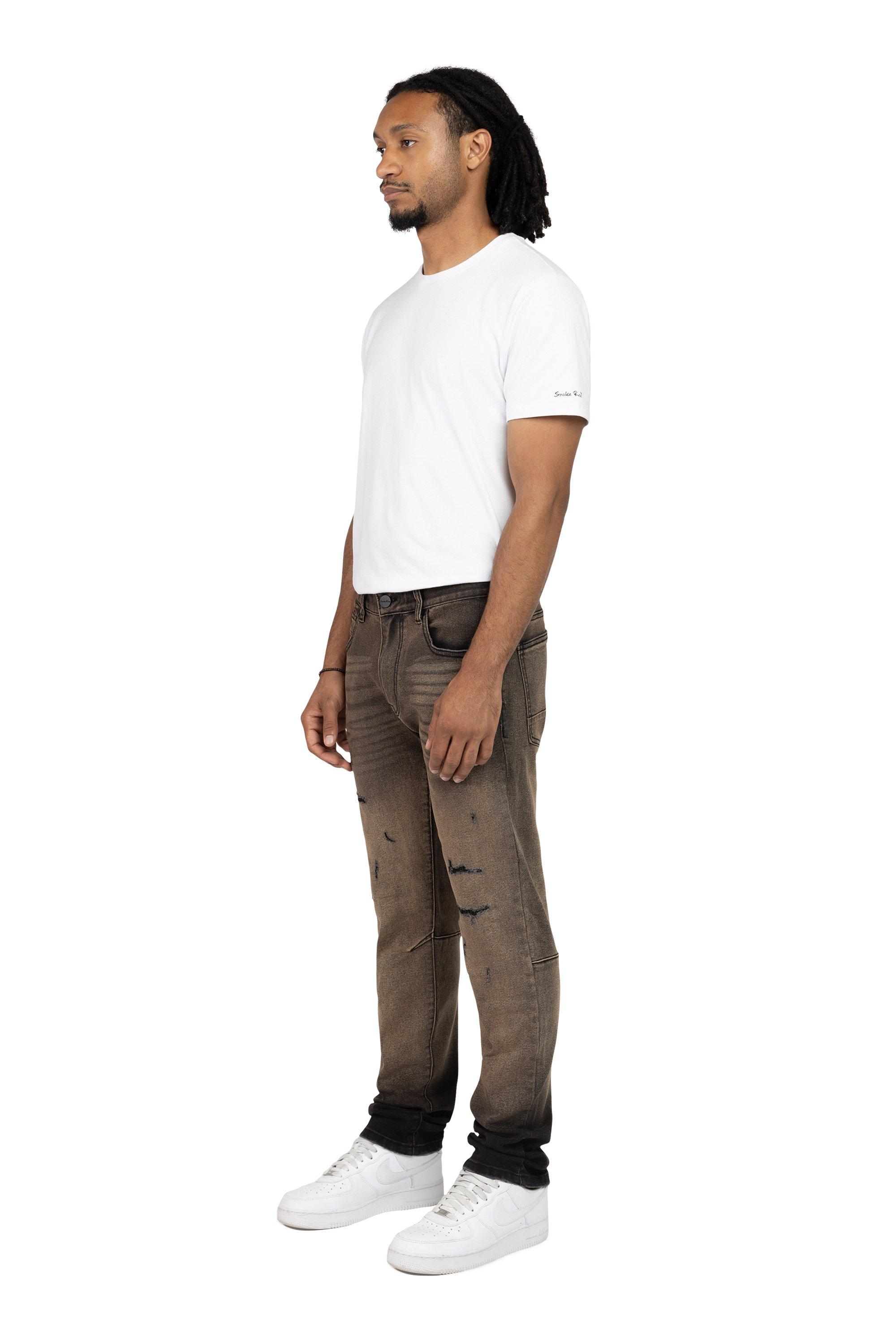 Smoke Rise Men's Slim Fit Valentine Denim Pants - Brown - BROWN Thumbnail View 4