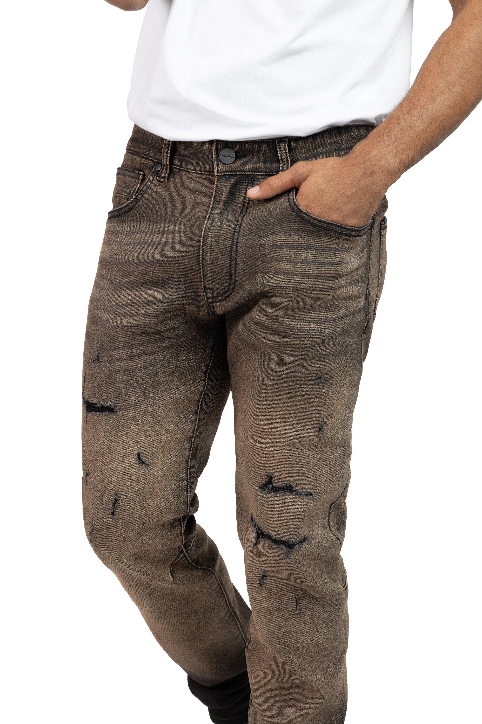 Smoke Rise Men's Slim Fit Valentine Denim Pants - Brown - BROWN Thumbnail View 5