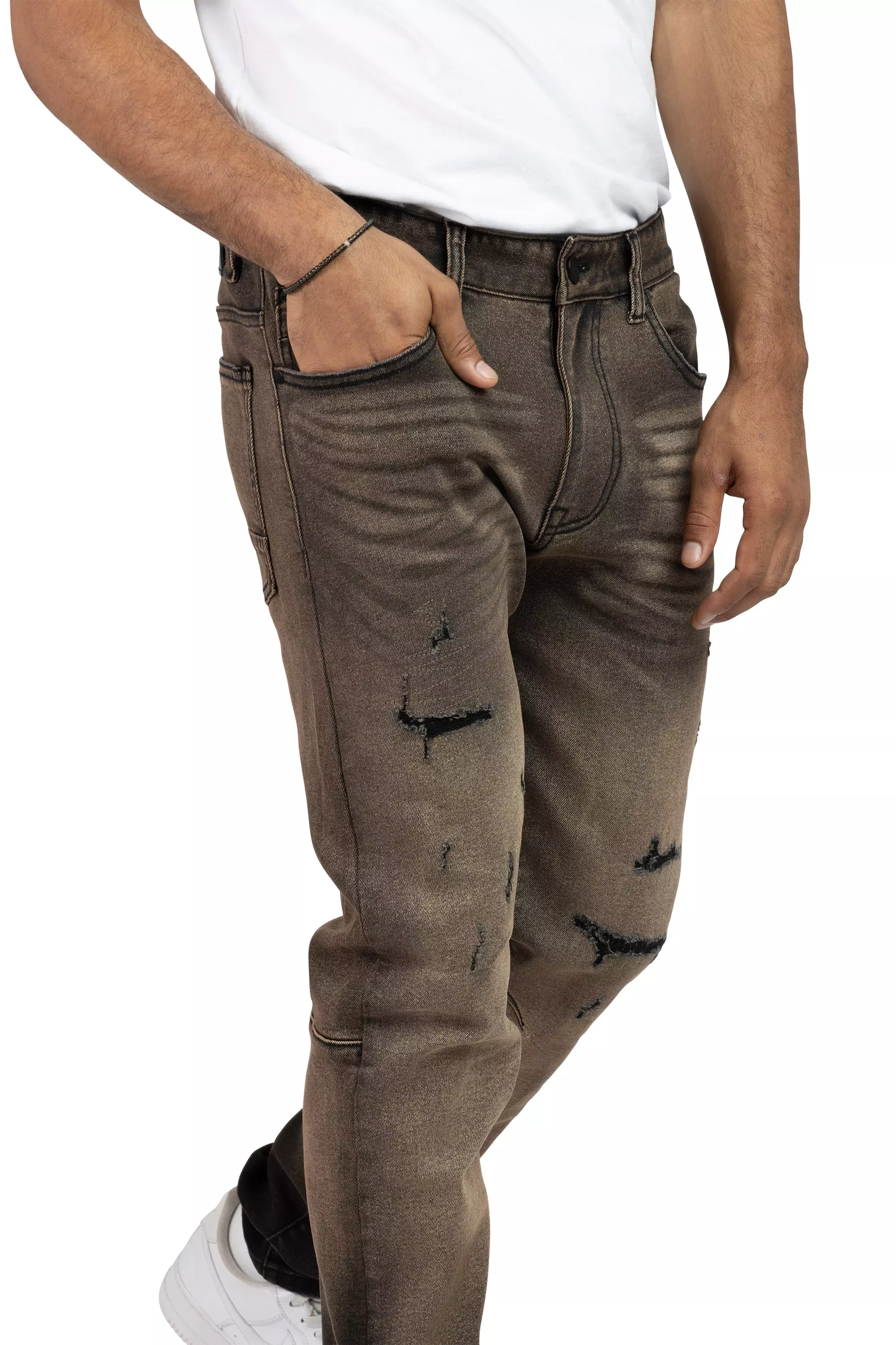 Smoke Rise Men's Slim Fit Valentine Denim Pants - Brown - BROWN