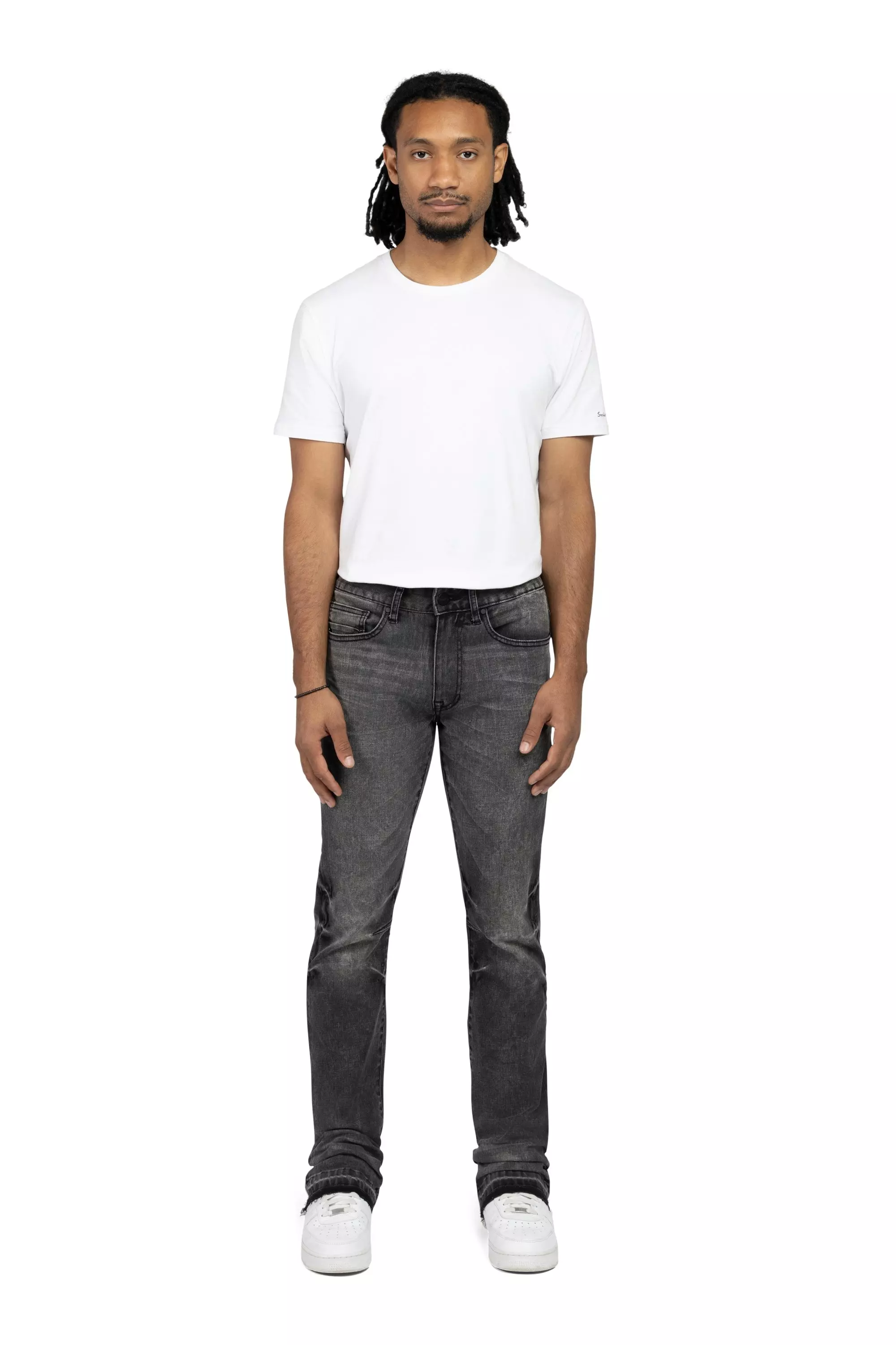 Smoke Rise Men's Lazy STK Flare Vintage Wash Denim Jeans - Argon Black - BLACK
