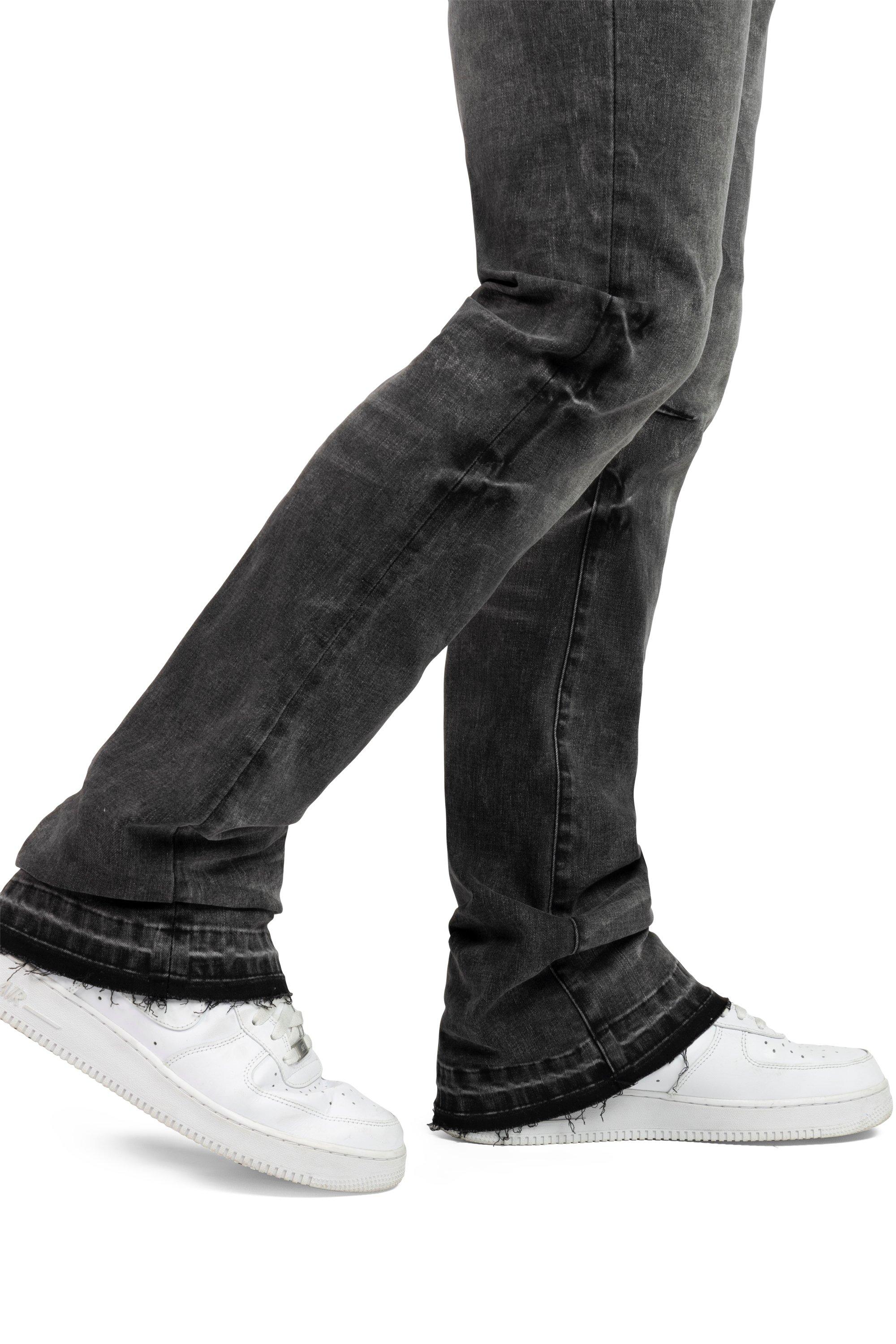 Smoke Rise Men's Lazy Stacked Flare Vintage Wash Denim Jeans - Argon Black - BLACK Thumbnail View 10
