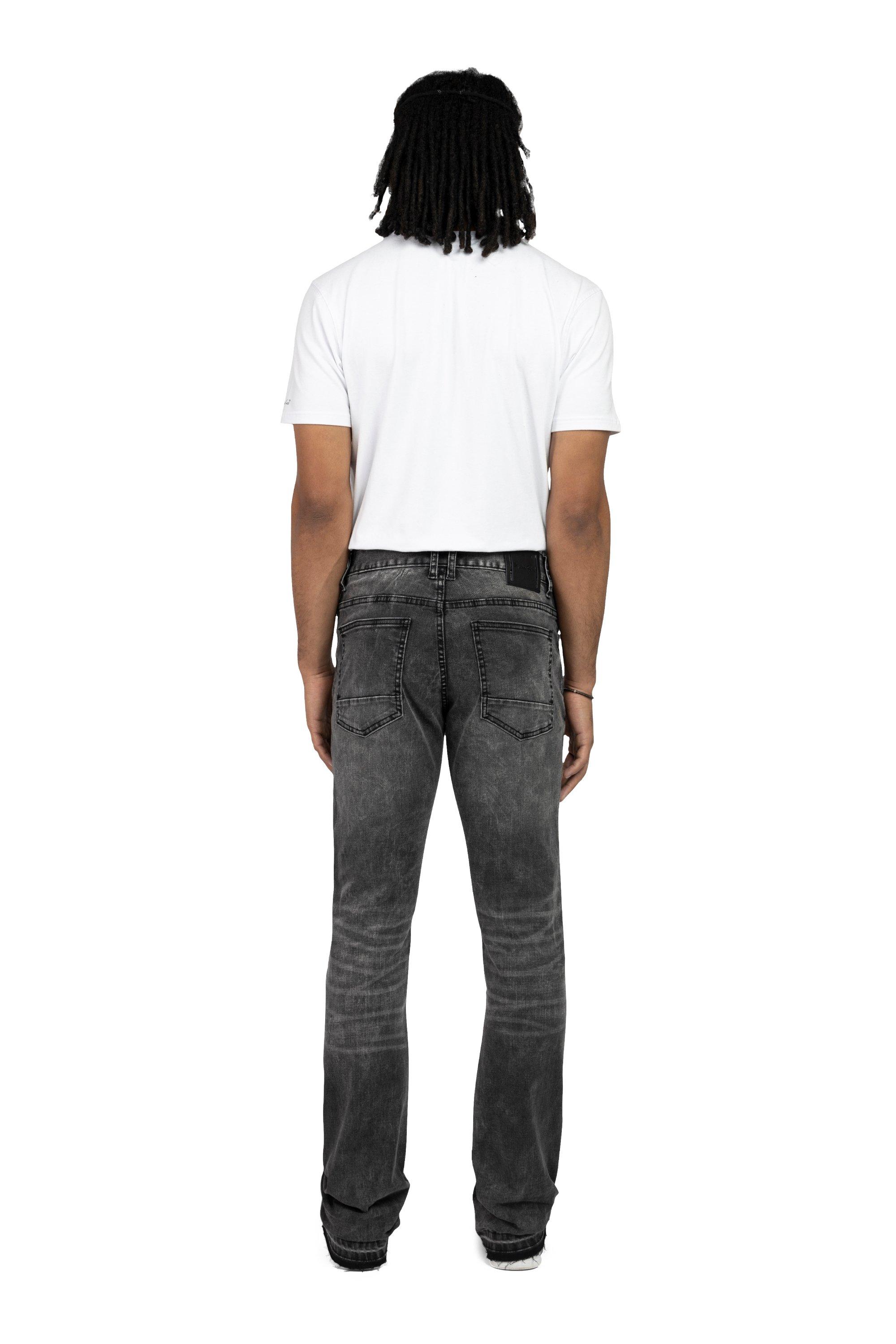 Smoke Rise Men's Lazy Stacked Flare Vintage Wash Denim Jeans - Argon Black - BLACK Thumbnail View 2