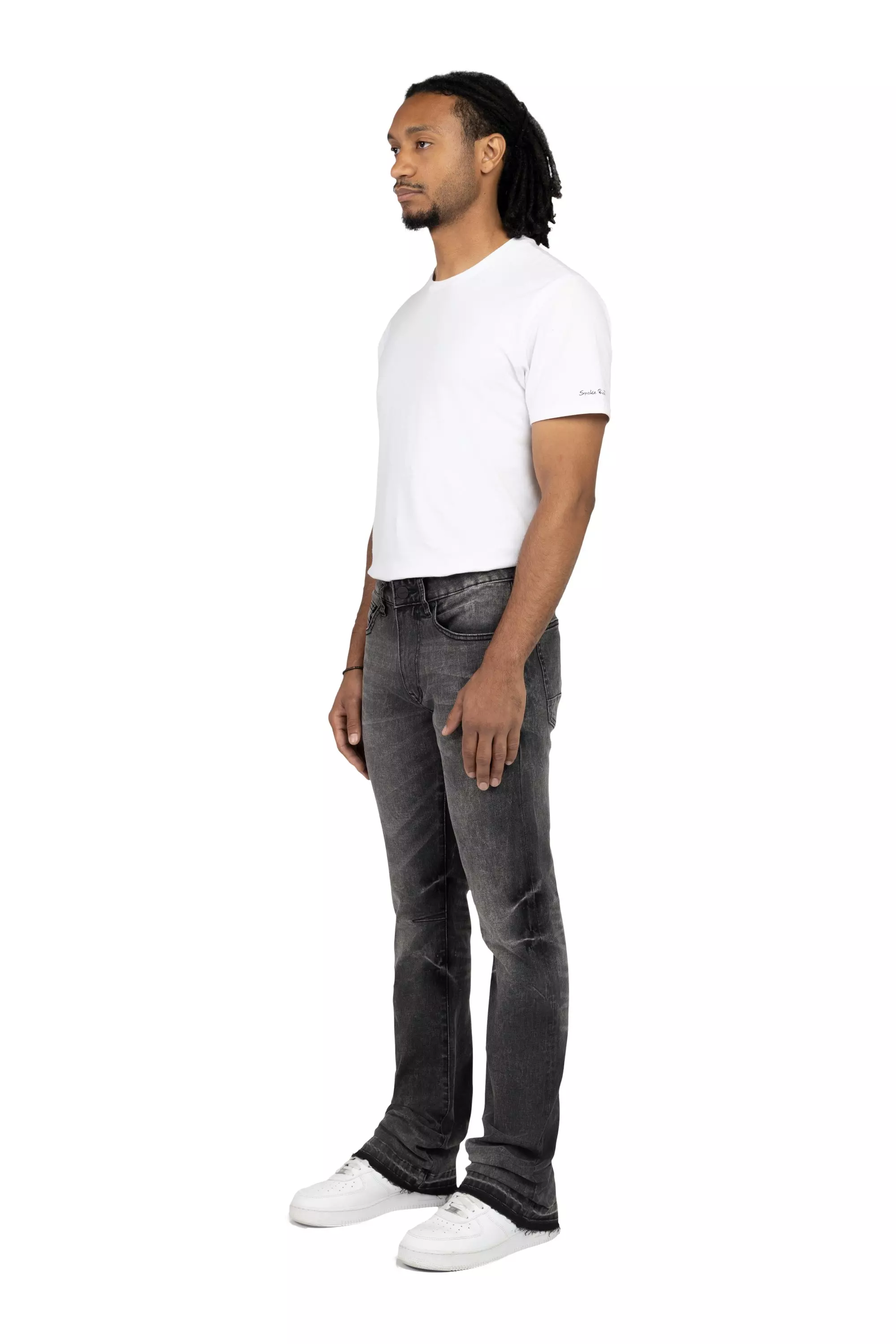 Smoke Rise Men's Lazy STK Flare Vintage Wash Denim Jeans - Argon Black - BLACK