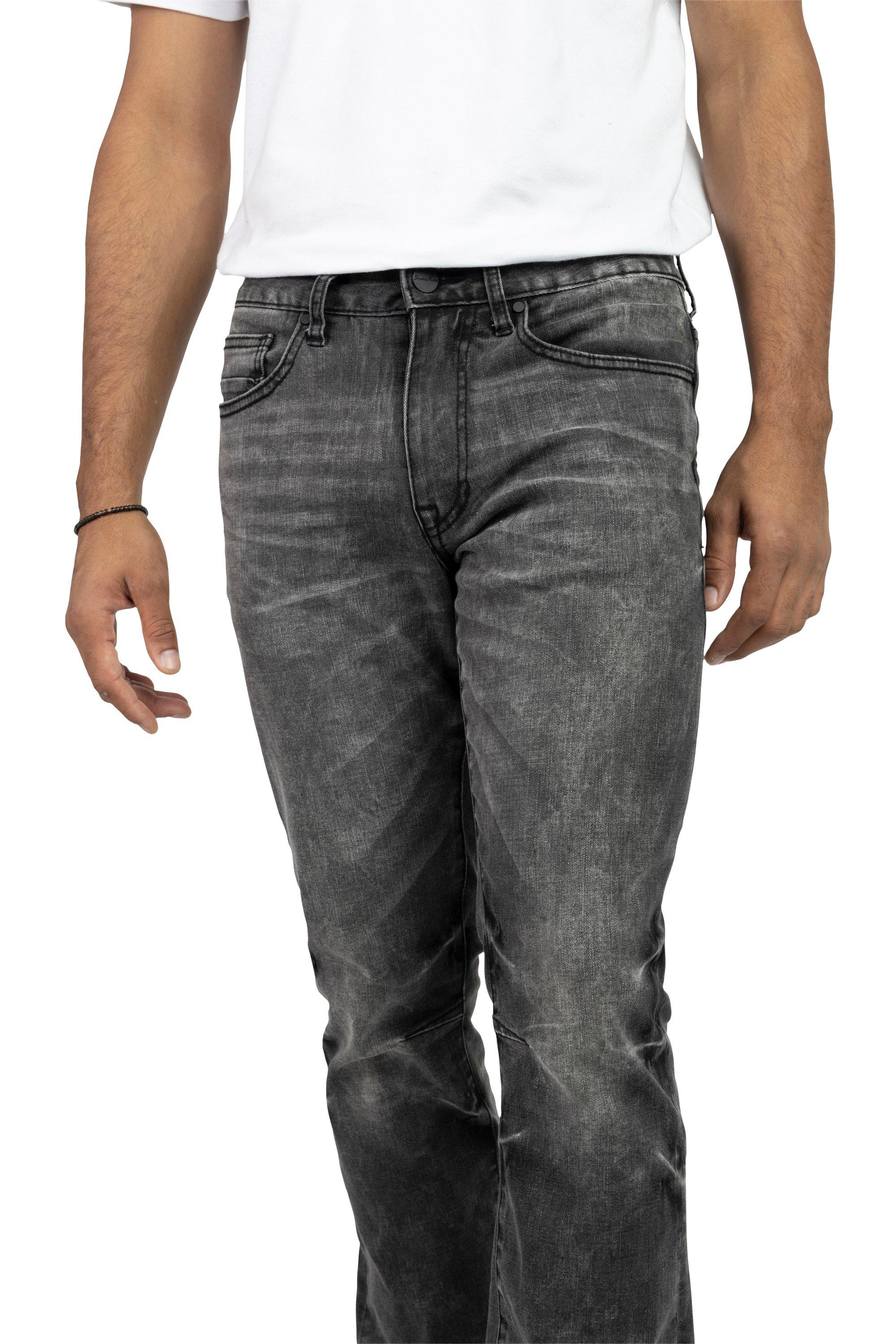 Smoke Rise Men's Lazy Stacked Flare Vintage Wash Denim Jeans - Argon Black - BLACK Thumbnail View 5