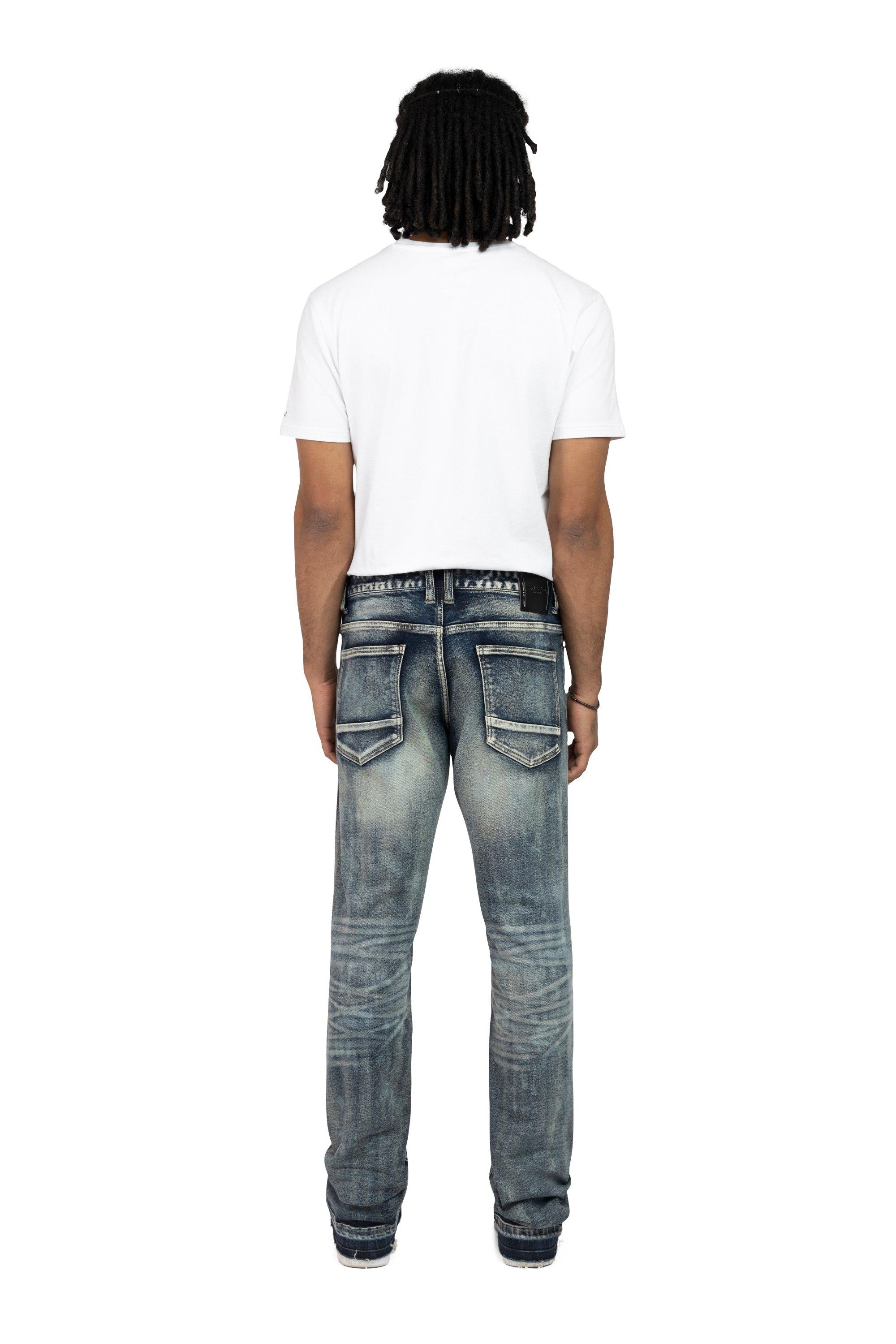 Smoke Rise Men's Lazy Stacked Flare Grunge Wash Denim Jeans - Frasco - BLUE Thumbnail View 2
