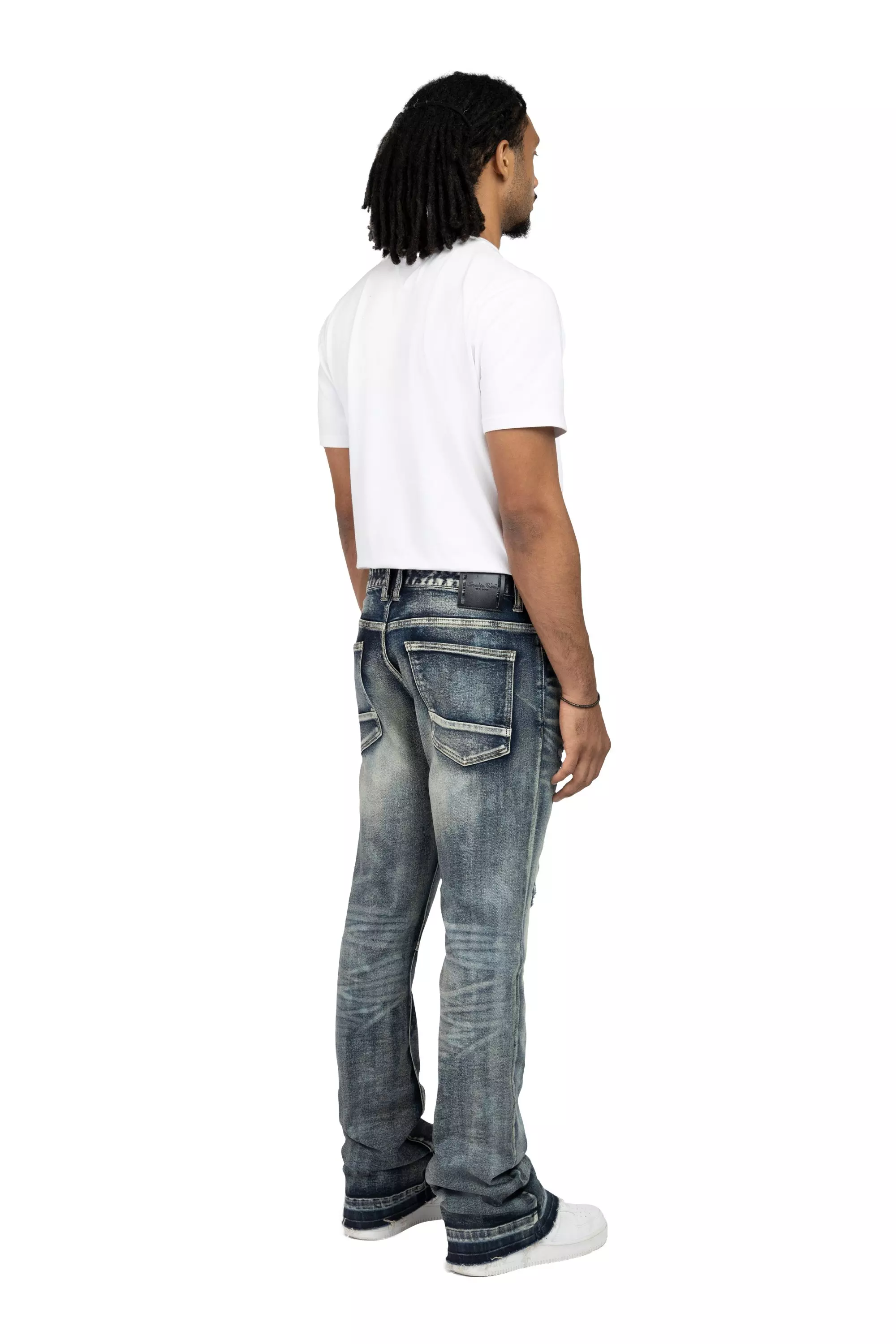 Smoke Rise Men's Lazy STK Flare Grunge Wash Denim Jeans - Frasco - BLUE