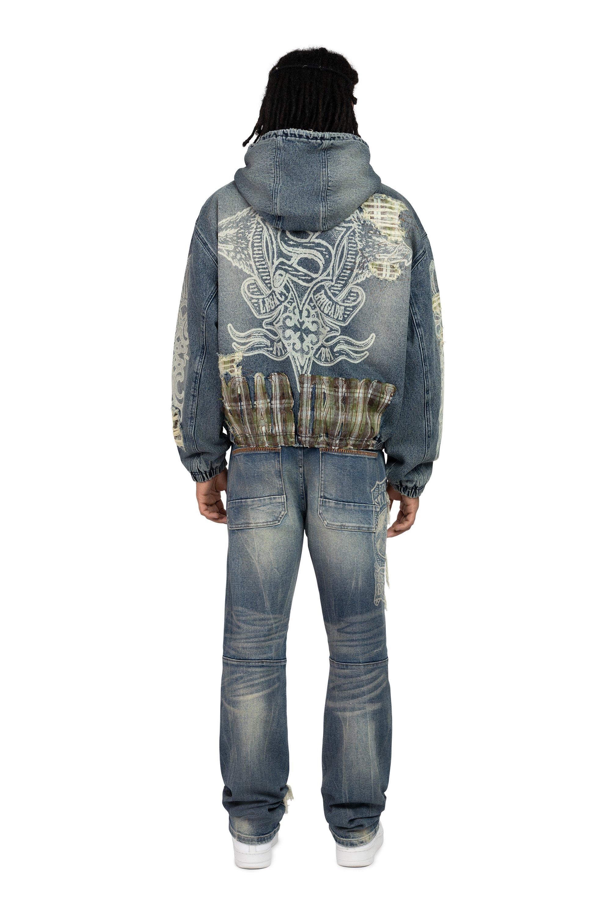 Smoke Rise Men's Straight Fit Grandeur Plaid Backed Denim Jeans - Fordham Blue - BLUE Thumbnail View 2