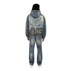 Smoke Rise Men's Straight Fit Grandeur Plaid Backed Denim Jeans - Fordham Blue