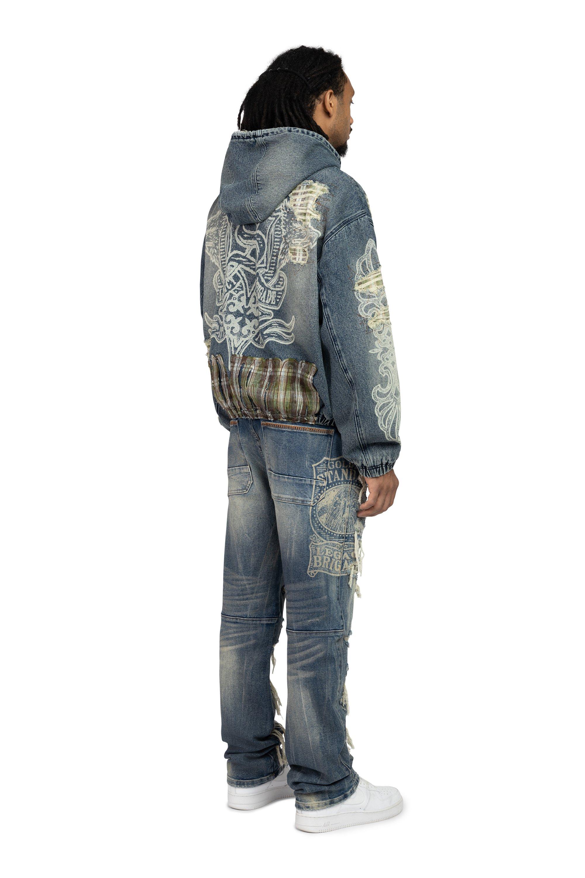 Smoke Rise Men's Straight Fit Grandeur Plaid Backed Denim Jeans - Fordham Blue - BLUE Thumbnail View 4