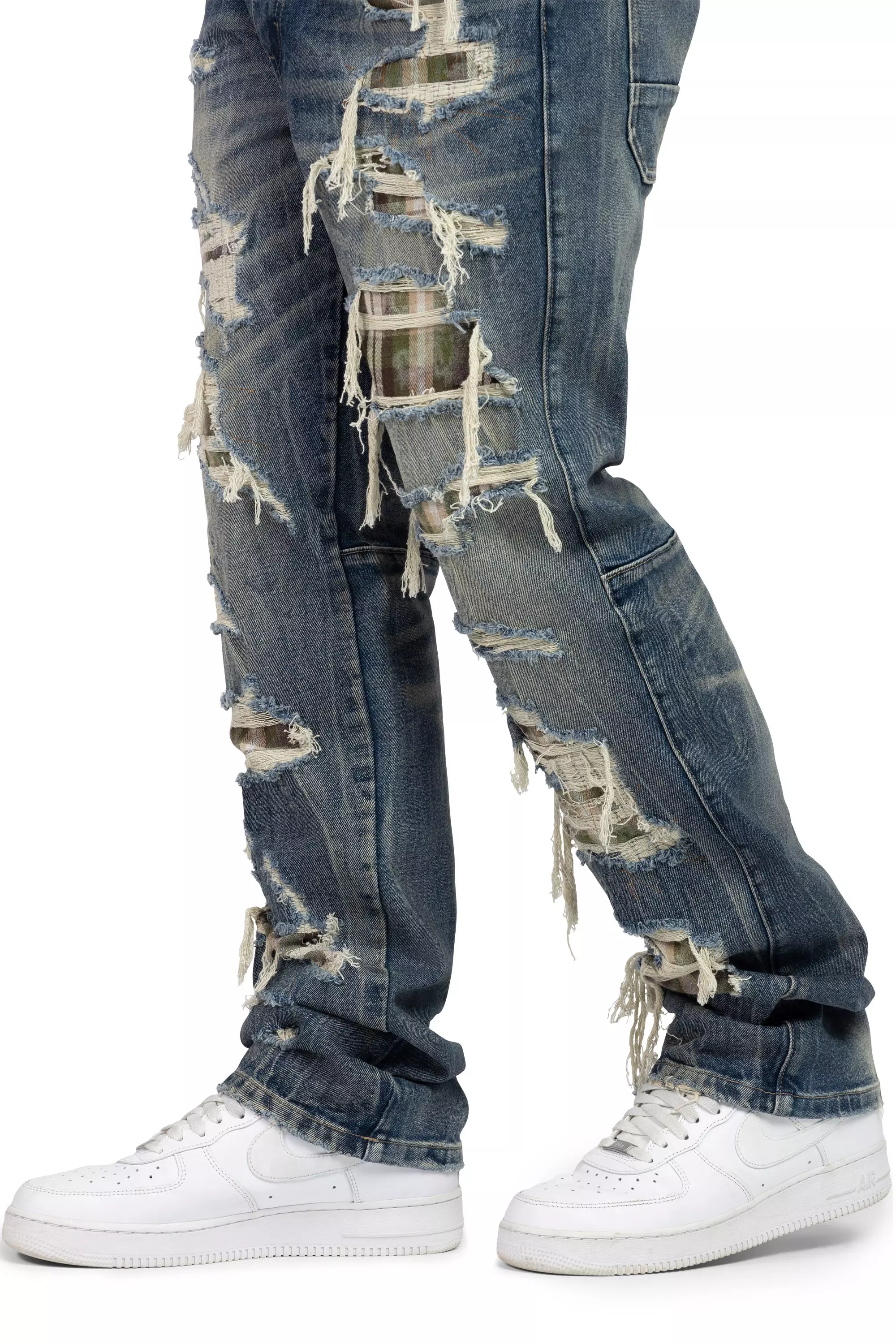 Smoke Rise Men's Straight Fit Grandeur Plaid Backed Denim Jeans - Fordham Blue - BLUE