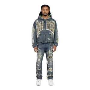 Smoke Rise Men's Straight Fit Grandeur Plaid Backed Denim Jeans - Fordham Blue