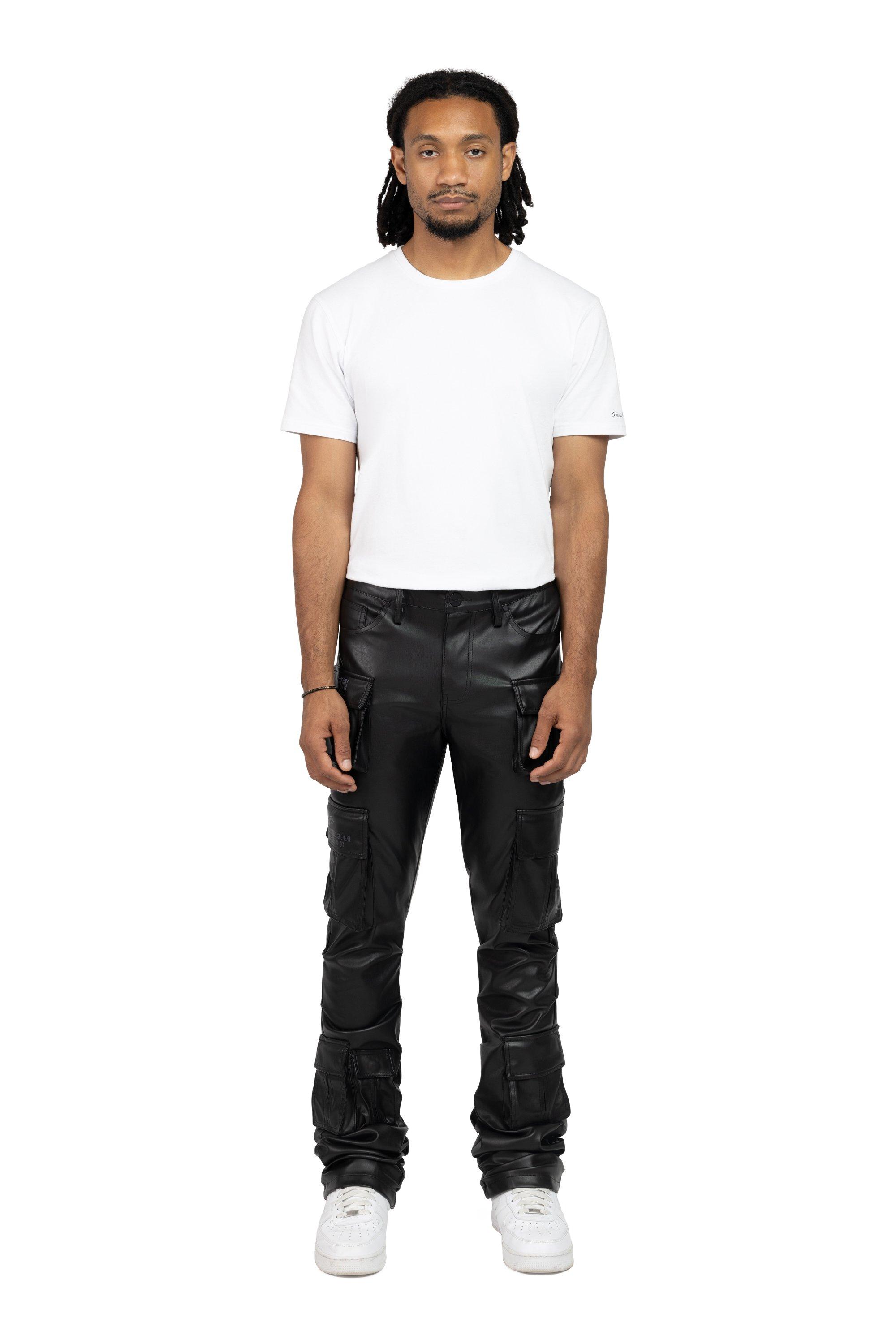 Smoke Rise Men's Stacked Flare Cargo Pants - Black - BLACK Thumbnail View 1