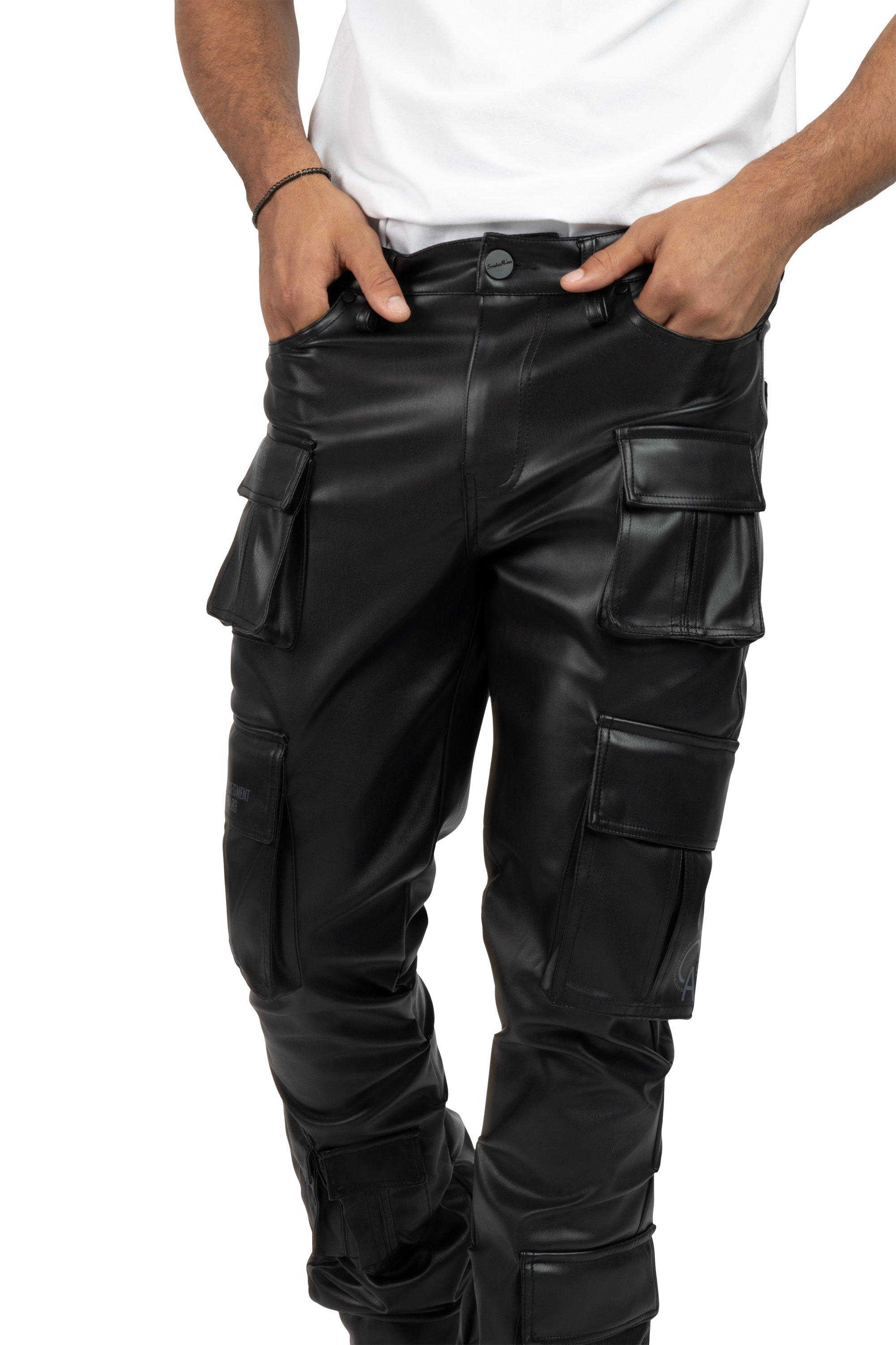 Smoke Rise Men's Stacked Flare Cargo Pants - Black - BLACK Thumbnail View 5