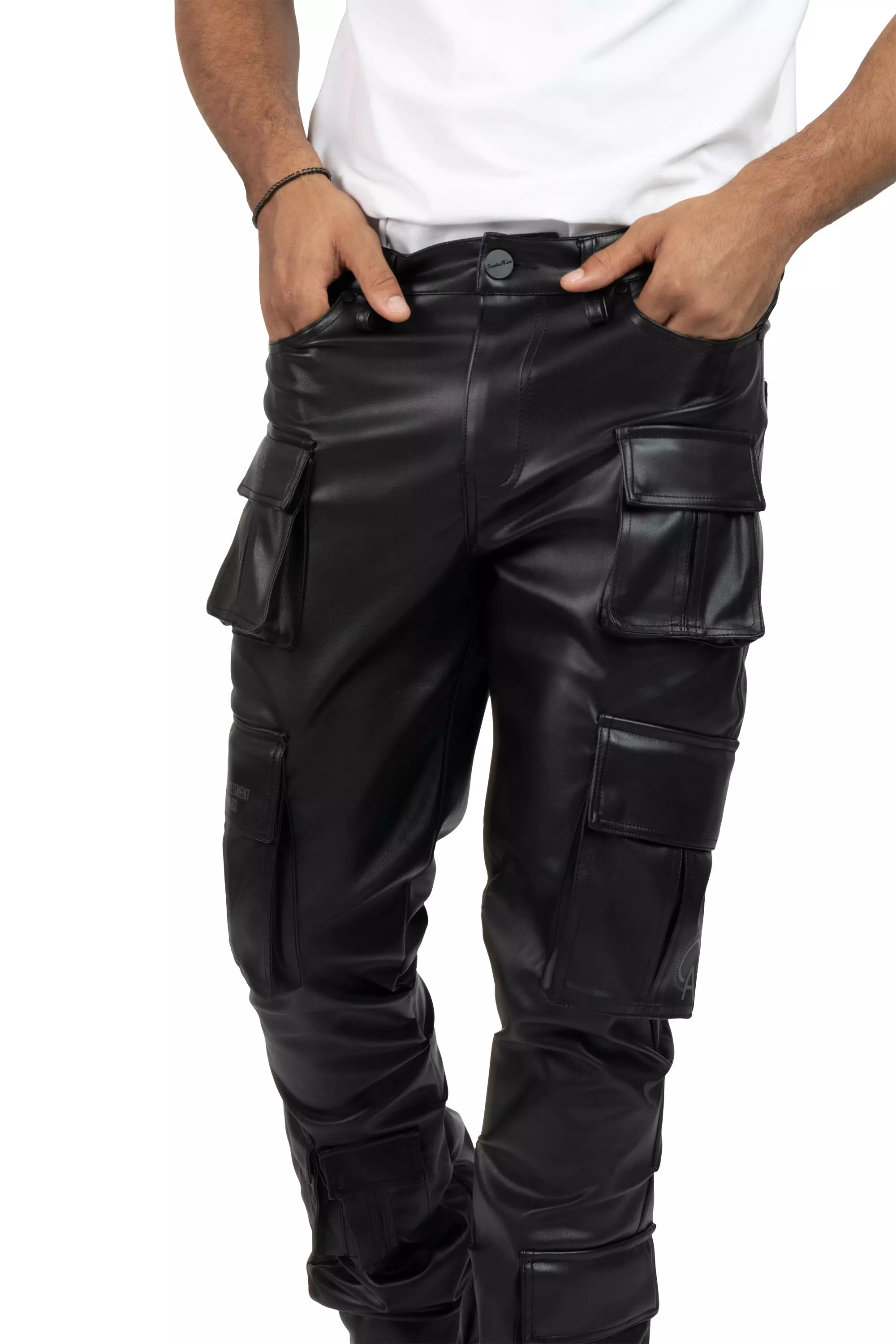 Smoke Rise Men's Stacked Flare Cargo Pants - Black - BLACK