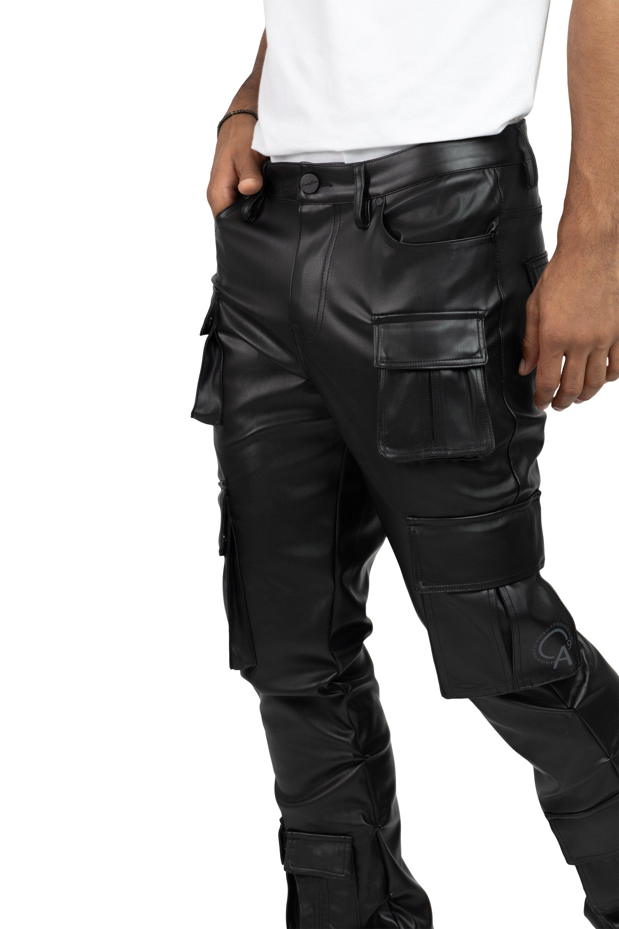 Smoke Rise Men's Stacked Flare Cargo Pants - Black - BLACK Thumbnail View 6