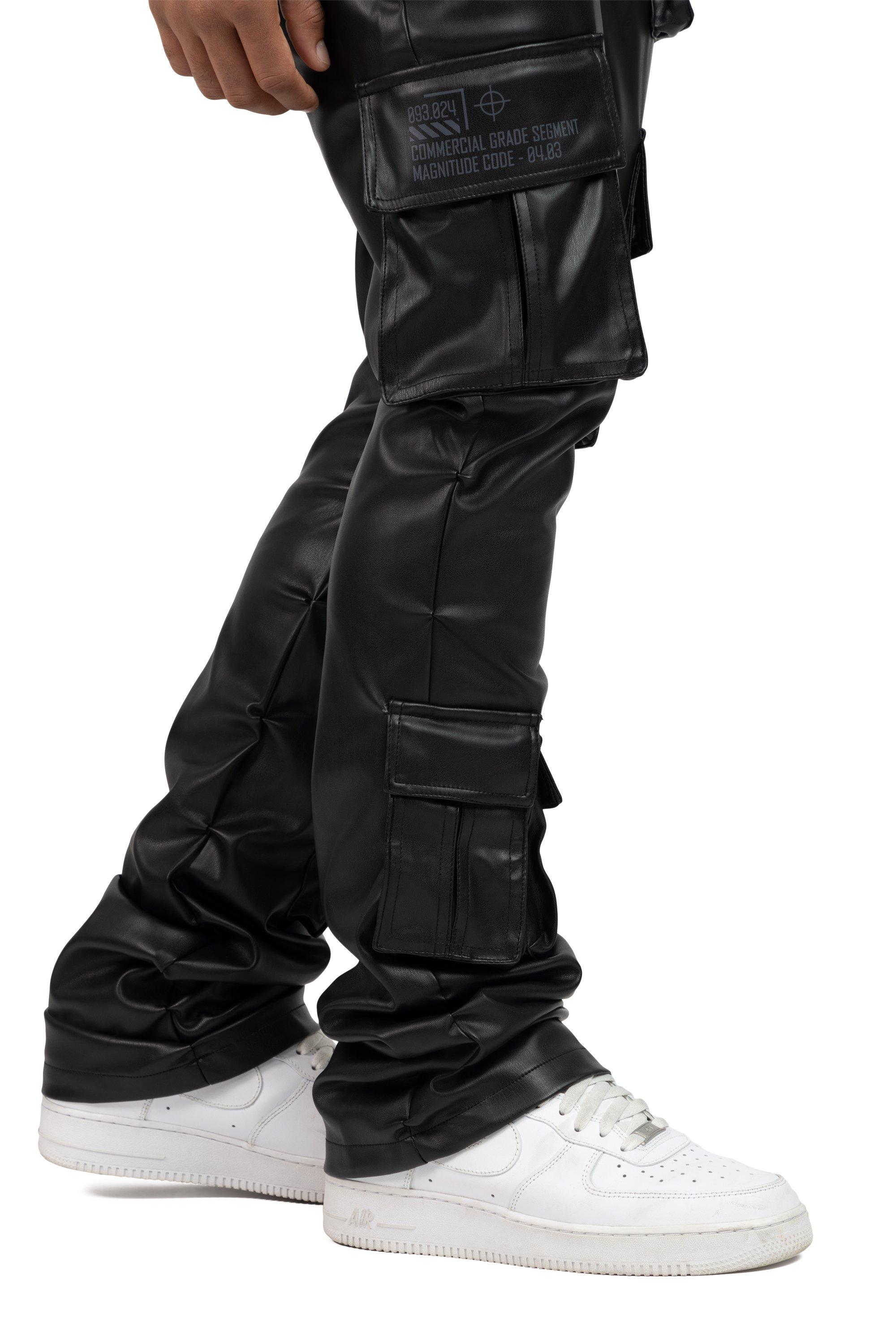Smoke Rise Men's Stacked Flare Cargo Pants - Black - BLACK Thumbnail View 7