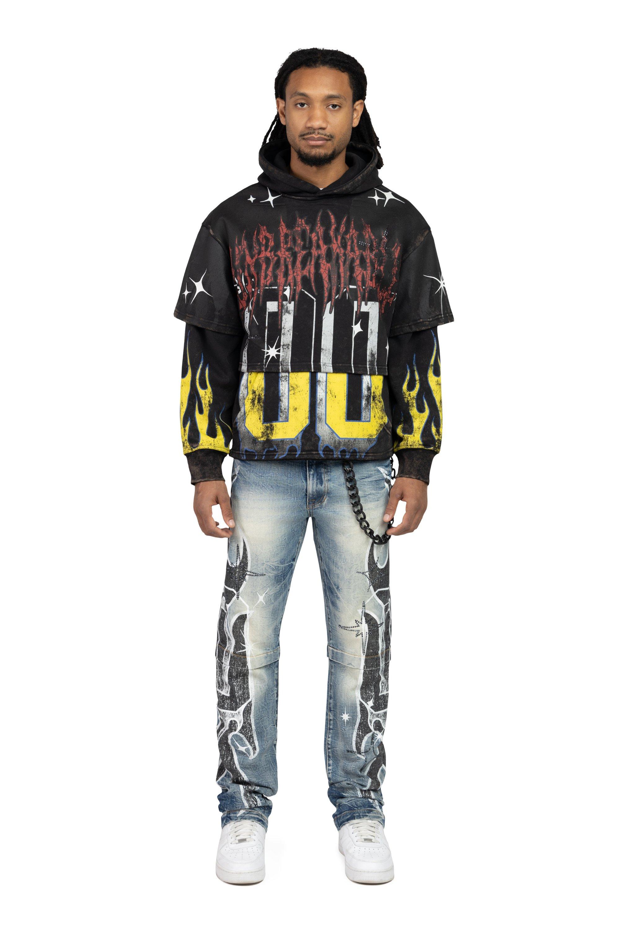 Smoke Rise Men's Straight Fit Unbreakable Flames Denim Jeans - Rhodes Blue - BLUE Thumbnail View 1