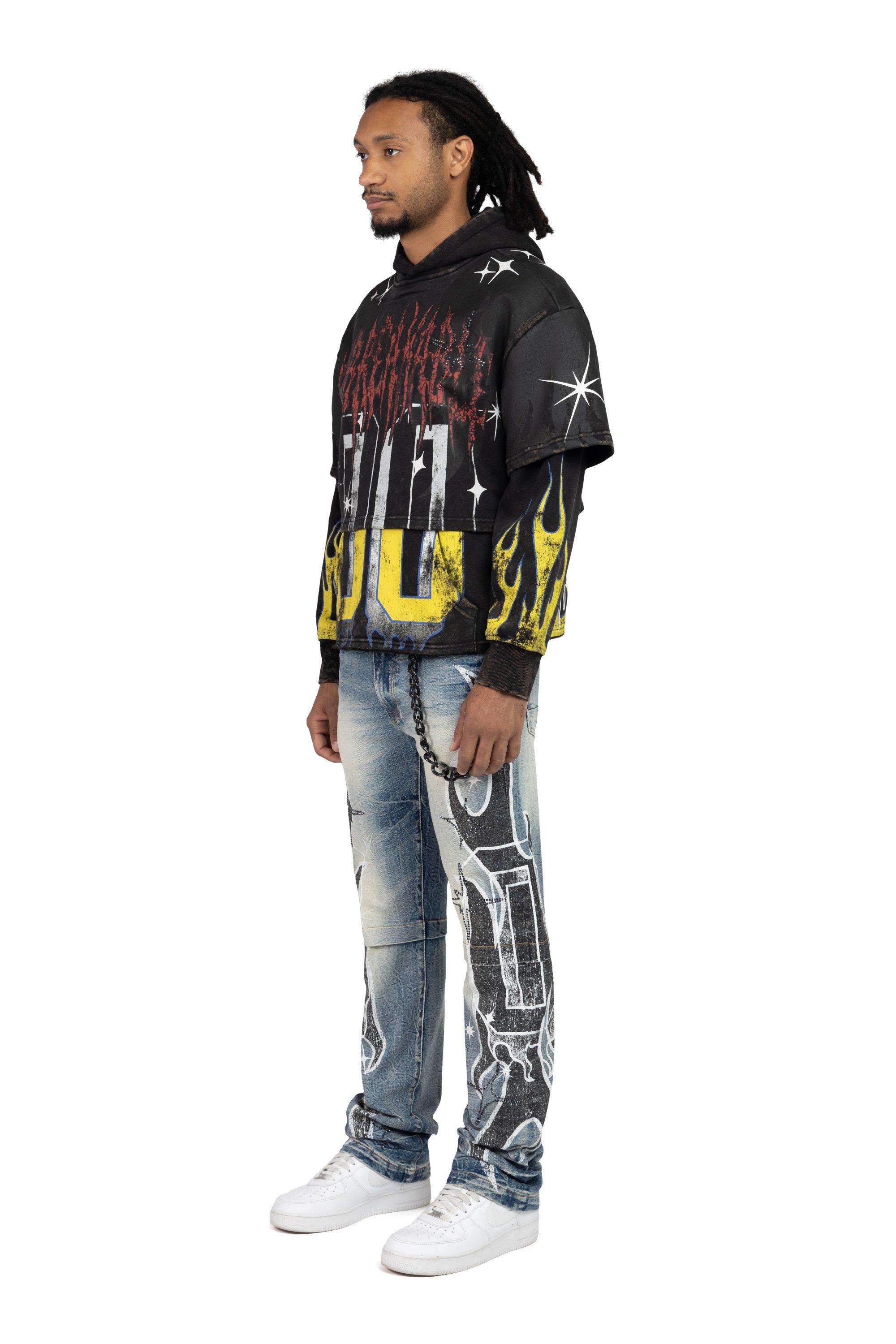 Smoke Rise Men's Straight Fit Unbreakable Flames Denim Jeans - Rhodes Blue - BLUE Thumbnail View 3