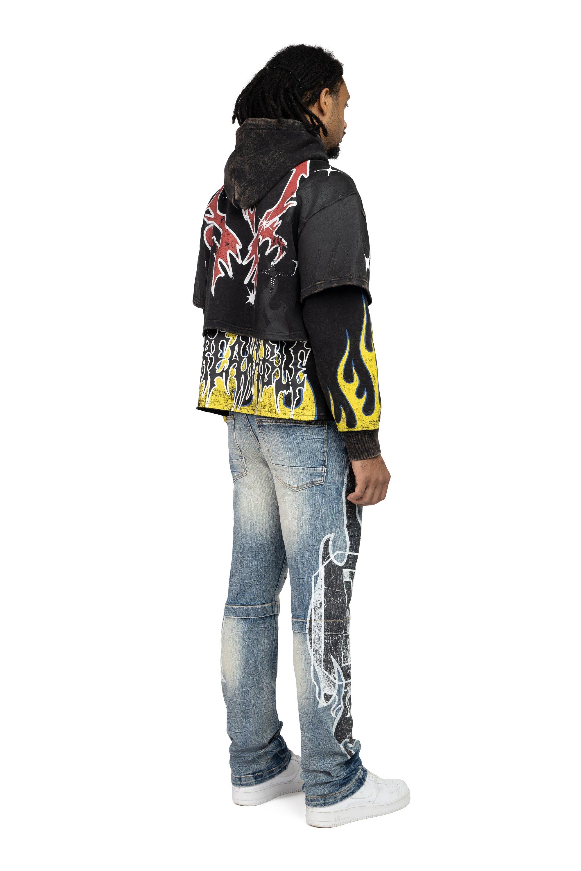 Smoke Rise Men's Straight Fit Unbreakable Flames Denim Jeans - Rhodes Blue - BLUE Thumbnail View 4