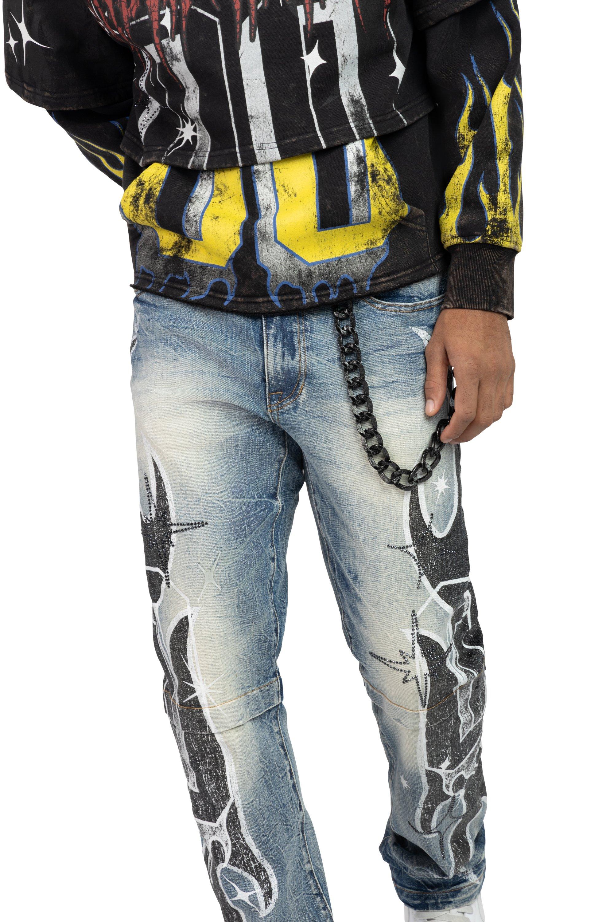 Smoke Rise Men's Straight Fit Unbreakable Flames Denim Jeans - Rhodes Blue - BLUE Thumbnail View 5